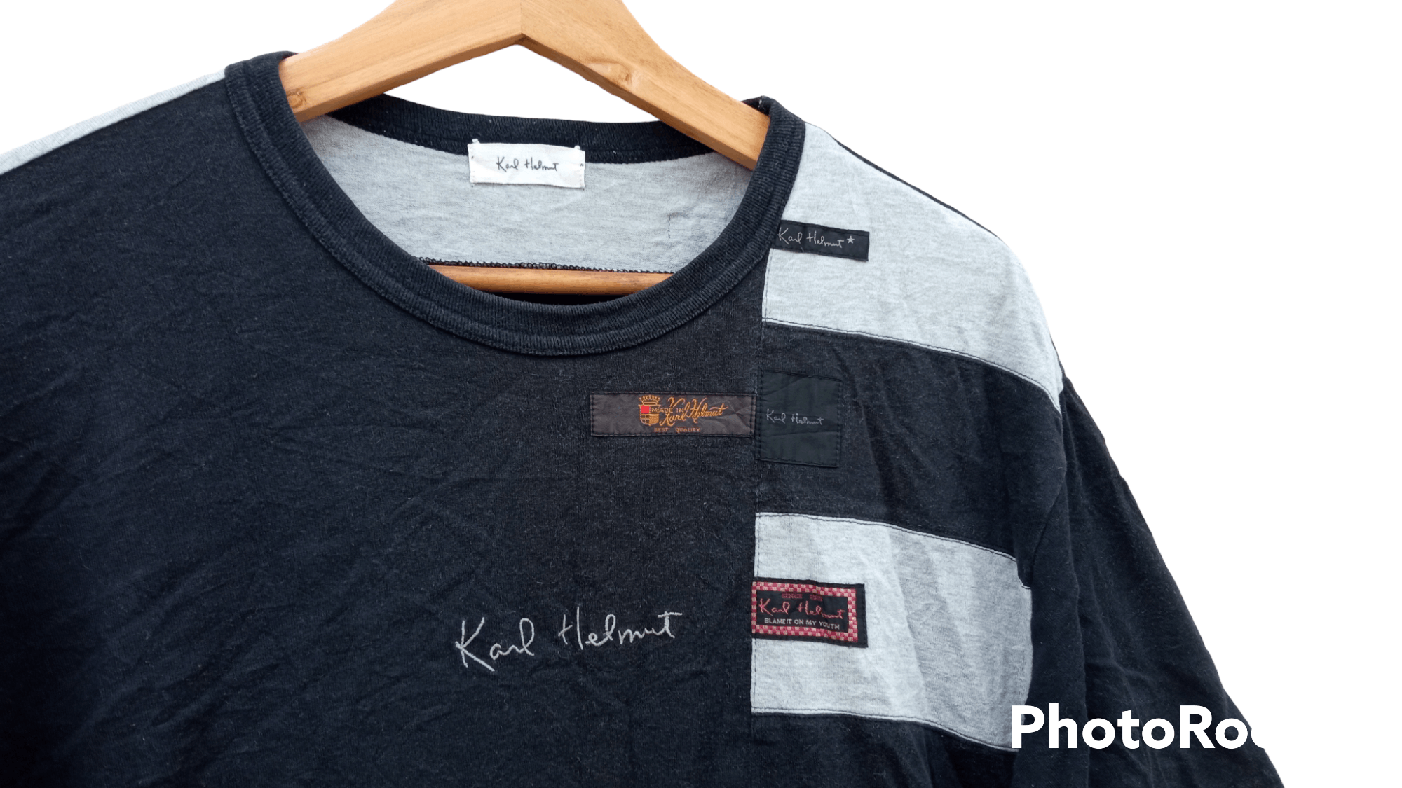 Japanese Brand × Karl Helmut × Vintage 🔥🔥Vintage 90's Karl Helmut Patchwork T-Shirt Size US L / EU 52-54 / 3 - 18 Thumbnail