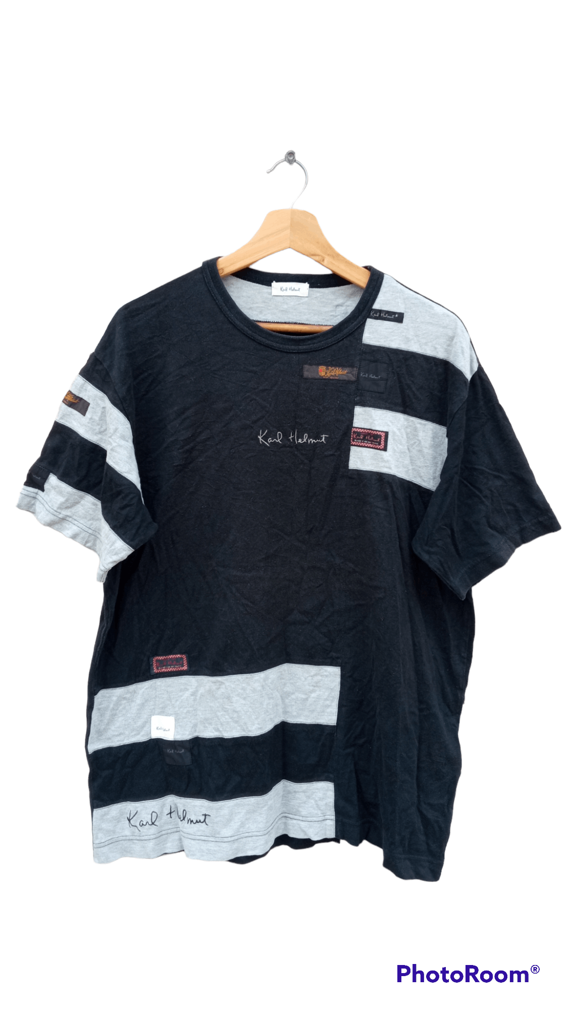 Japanese Brand × Karl Helmut × Vintage 🔥🔥Vintage 90's Karl Helmut Patchwork T-Shirt Size US L / EU 52-54 / 3 - 1 Thumbnail