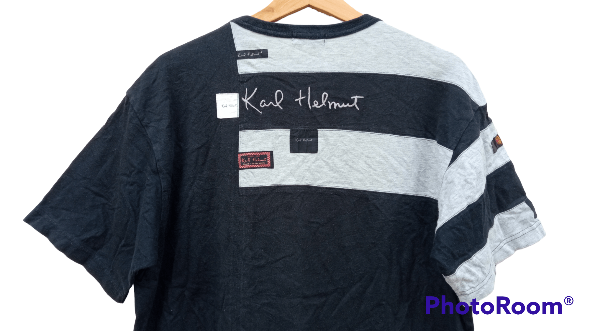 Japanese Brand × Karl Helmut × Vintage 🔥🔥Vintage 90's Karl Helmut Patchwork T-Shirt Size US L / EU 52-54 / 3 - 23 Thumbnail