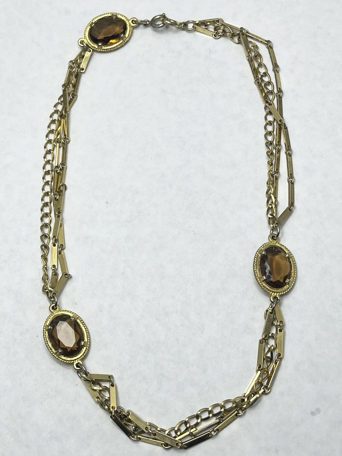 Vintage Brown Glass Multi Strand Chain Necklace