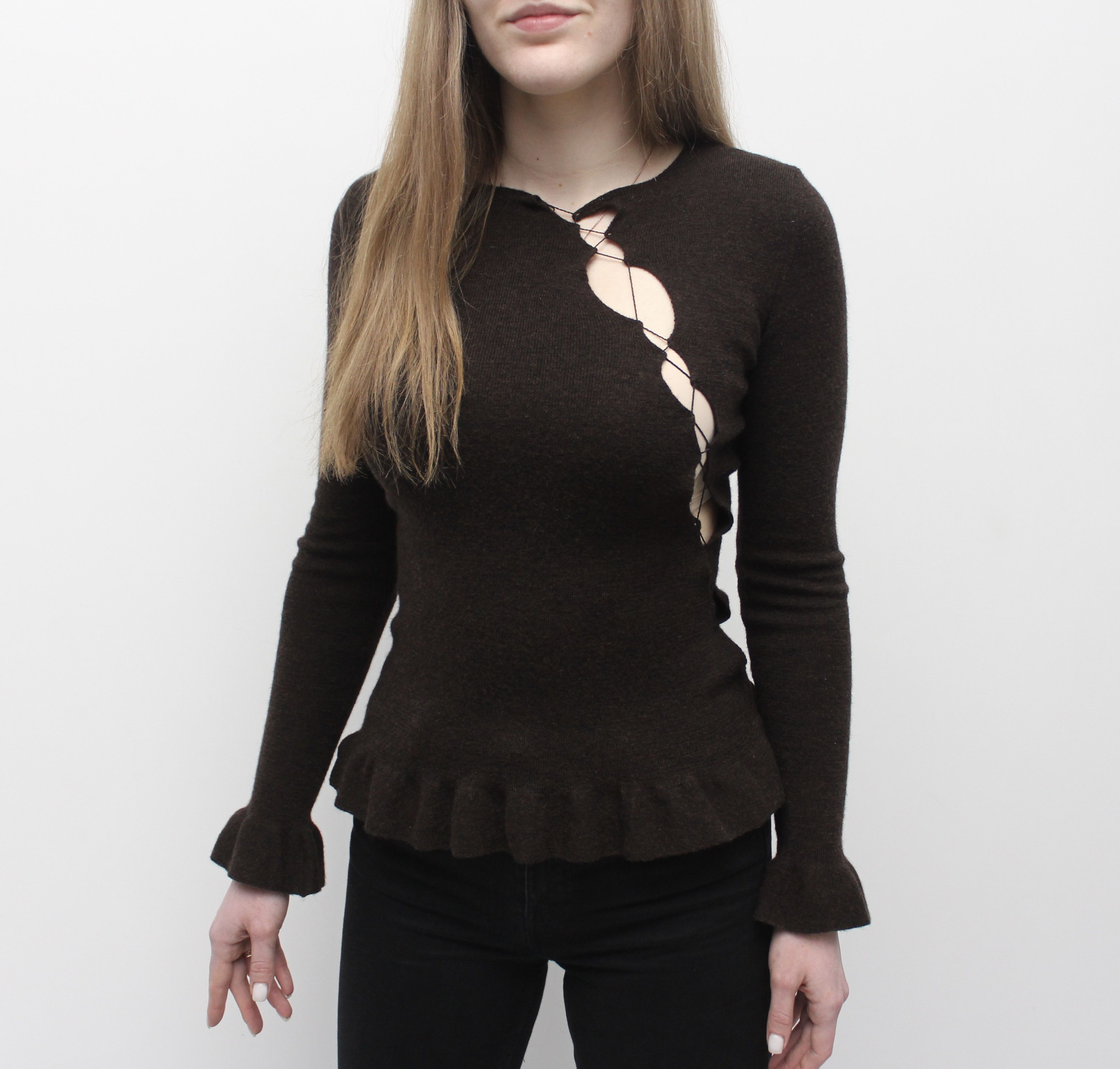 Jean Paul Gaultier × Vintage Women's Jean Paul Gaultier 1990s Wool Lace Sweater Pullover Size S / US 4 / IT 40 - 1 Thumbnail