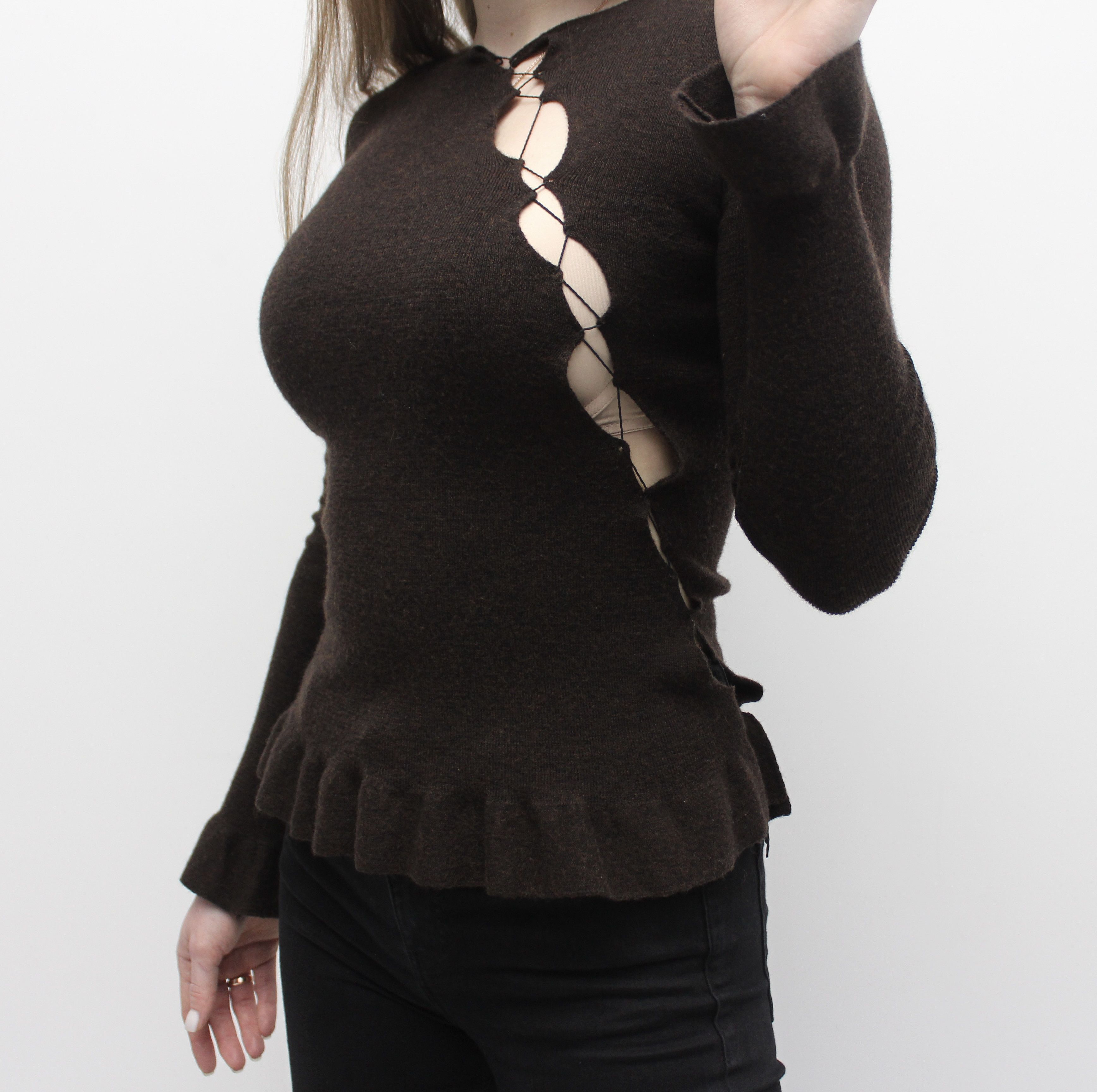Jean Paul Gaultier × Vintage Women's Jean Paul Gaultier 1990s Wool Lace Sweater Pullover Size S / US 4 / IT 40 - 6 Thumbnail