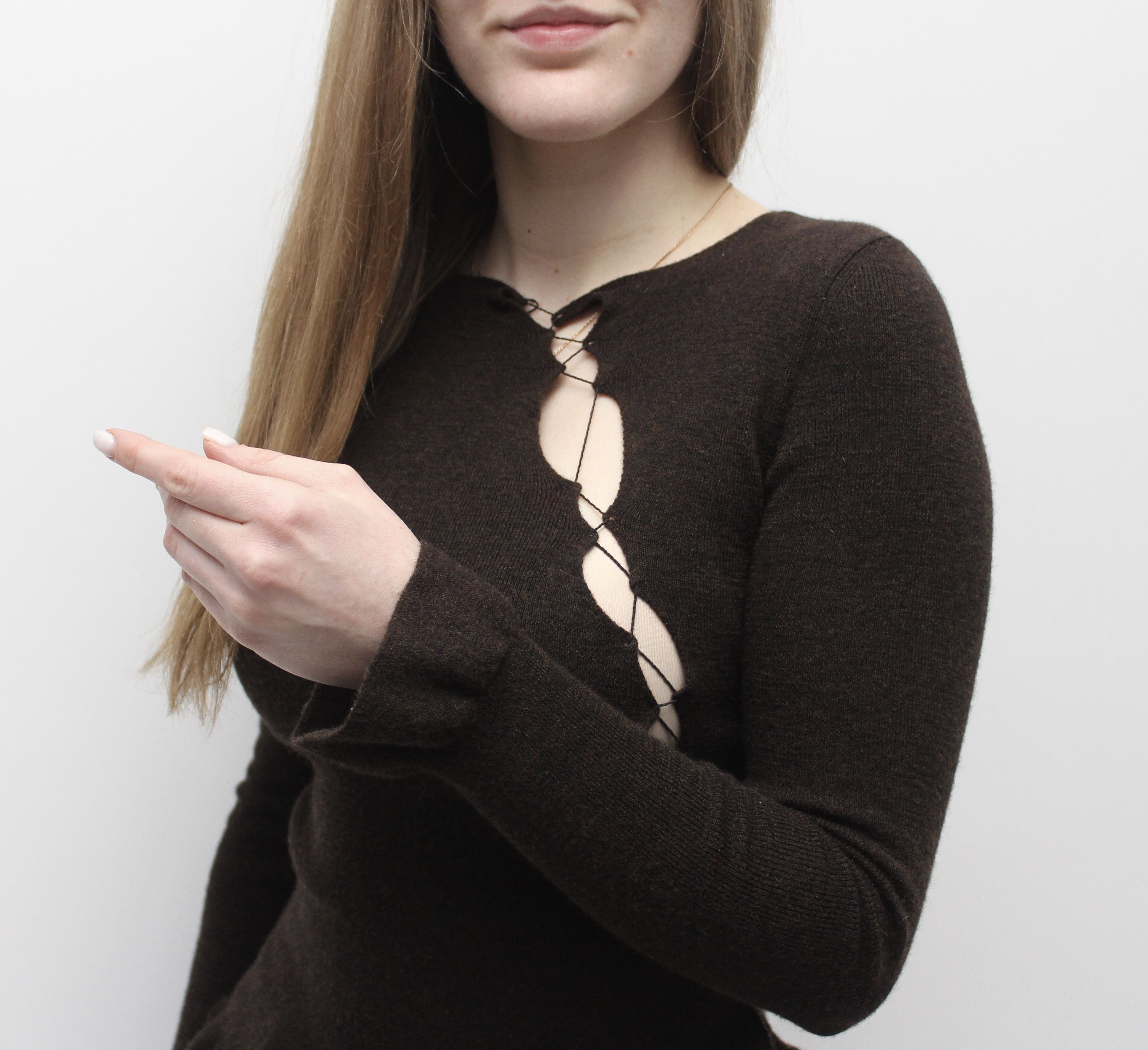 Jean Paul Gaultier × Vintage Women's Jean Paul Gaultier 1990s Wool Lace Sweater Pullover Size S / US 4 / IT 40 - 10 Thumbnail