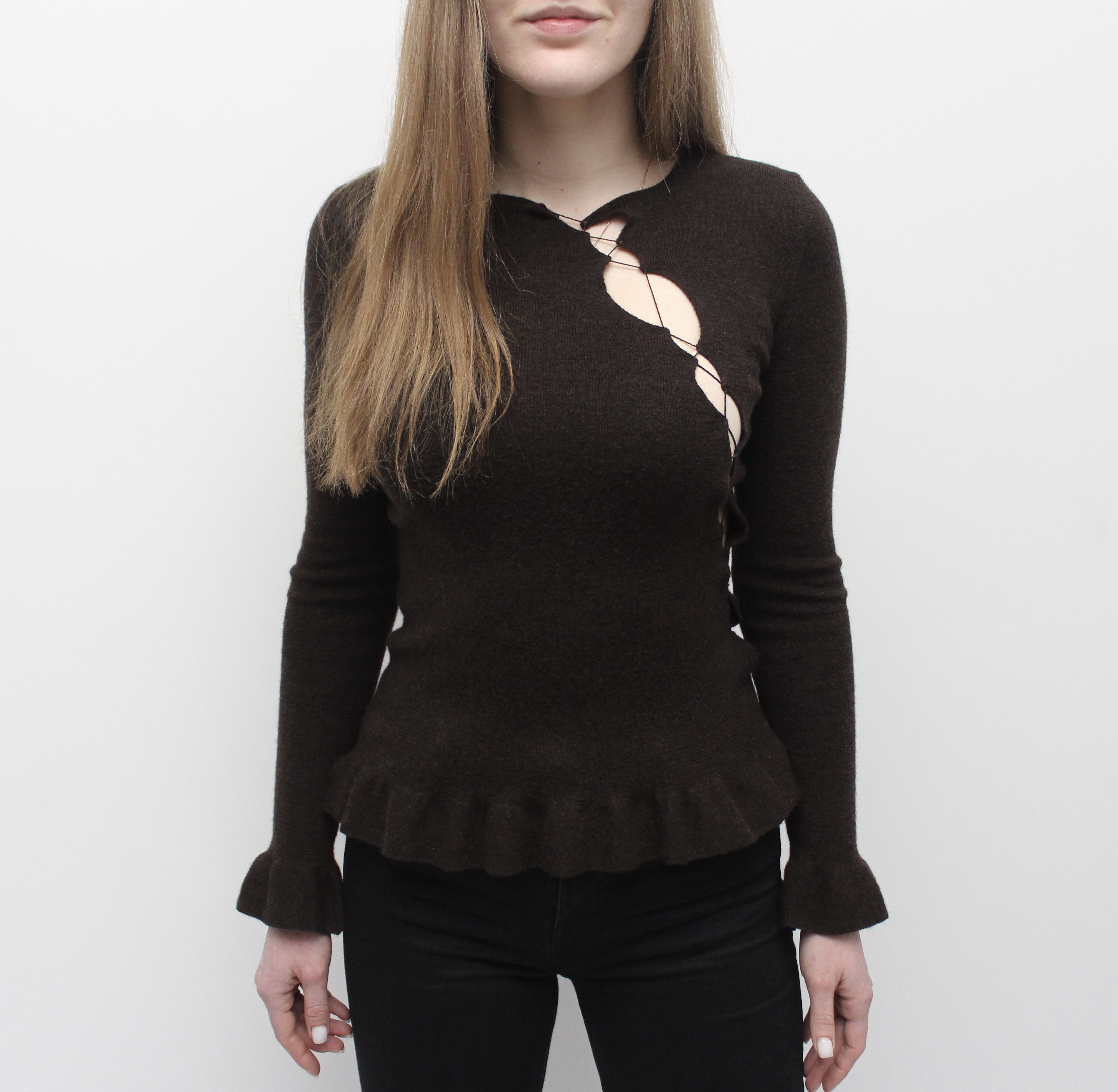 Jean Paul Gaultier × Vintage Women's Jean Paul Gaultier 1990s Wool Lace Sweater Pullover Size S / US 4 / IT 40 - 2 Thumbnail