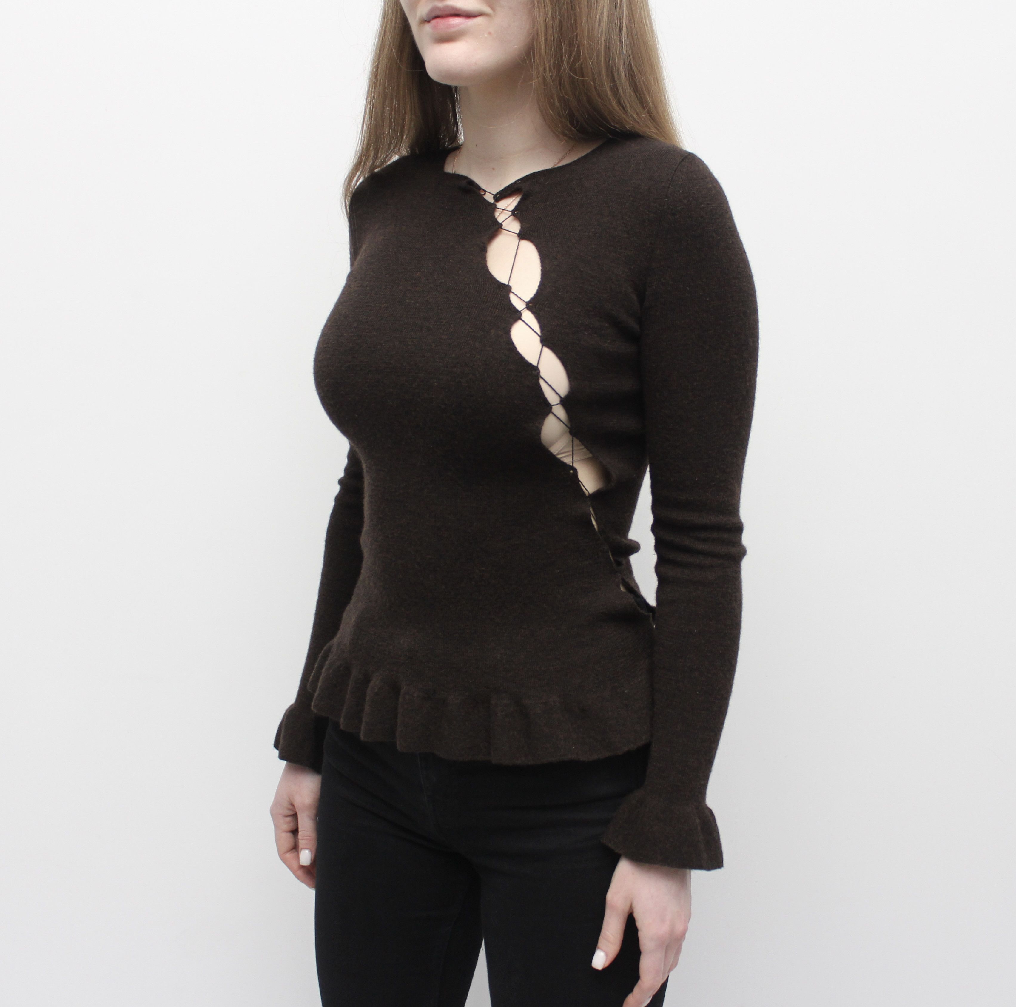 Jean Paul Gaultier × Vintage Women's Jean Paul Gaultier 1990s Wool Lace Sweater Pullover Size S / US 4 / IT 40 - 5 Thumbnail