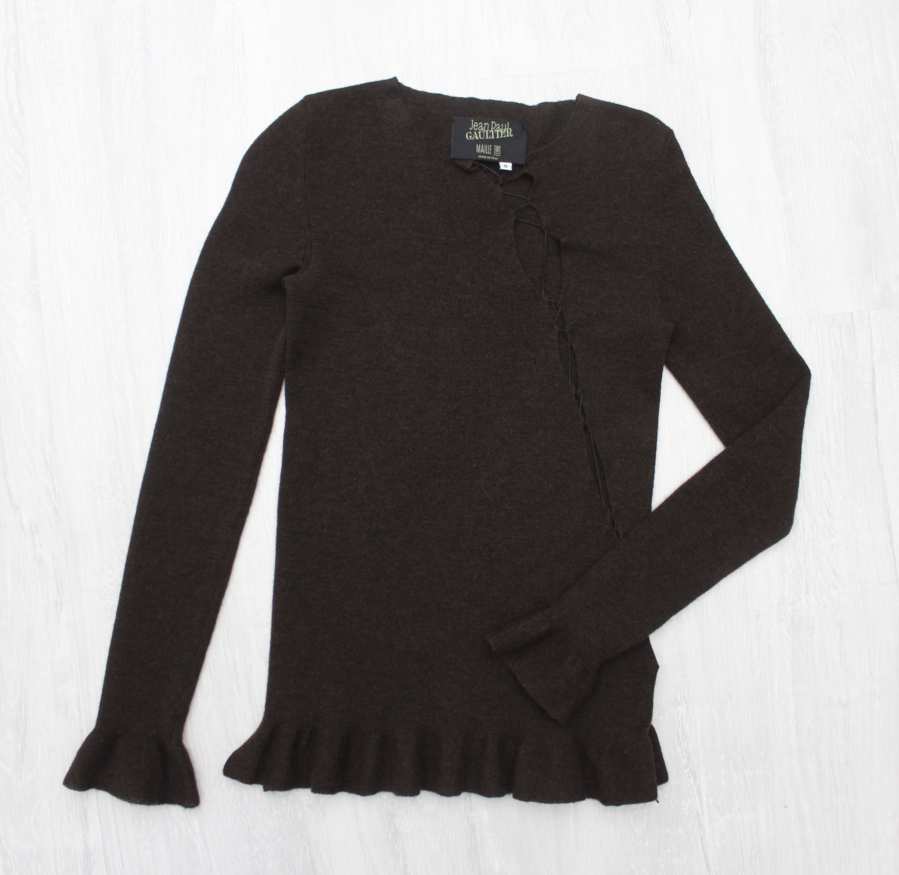 Jean Paul Gaultier × Vintage Women's Jean Paul Gaultier 1990s Wool Lace Sweater Pullover Size S / US 4 / IT 40 - 11 Thumbnail