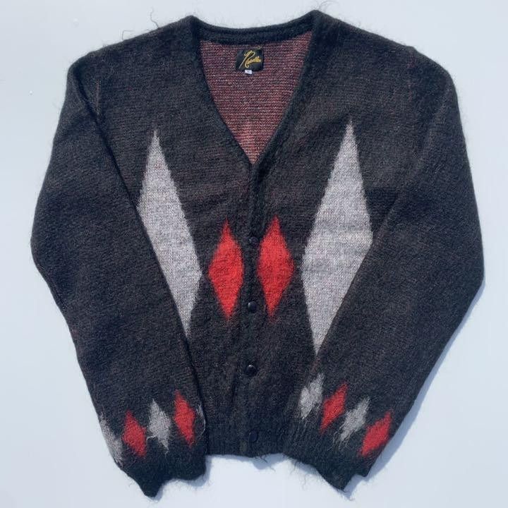 image of Needles Mohair Argyle Knit Cardigan in Black, Men's (Size XS)