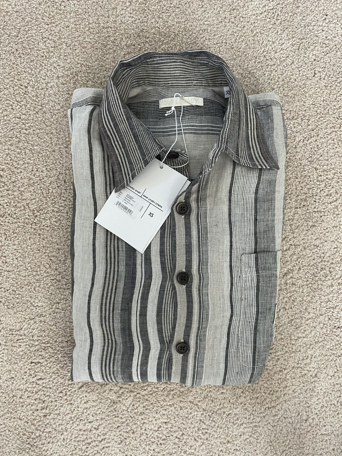 image of Our Legacy Workshop Linen Borrowed Shirt in Striped Linen, Men's (Size XS)