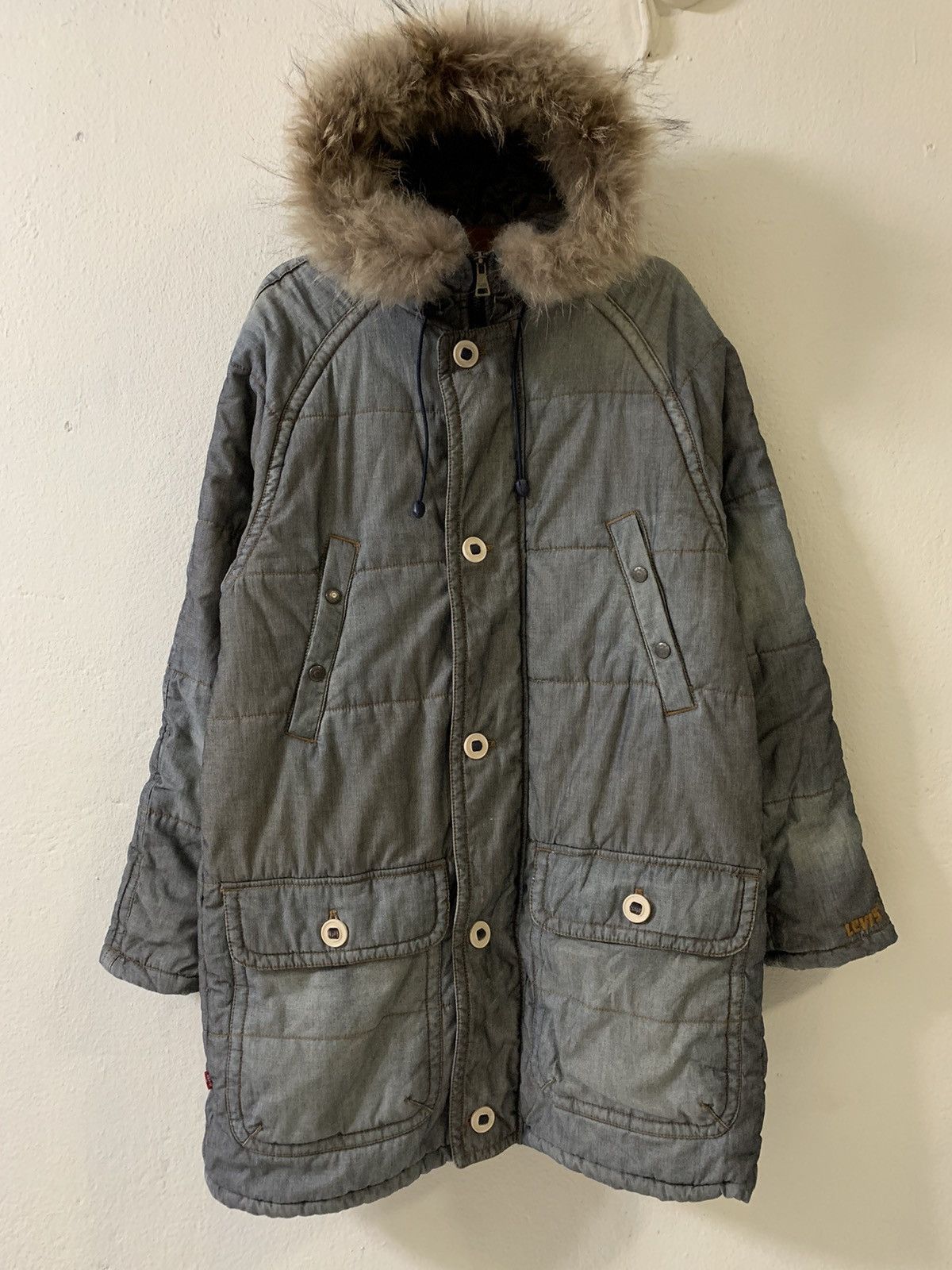 Levi's Levis Denim Padded Long Jacket Size US L / EU 52-54 / 3 - 1 Thumbnail