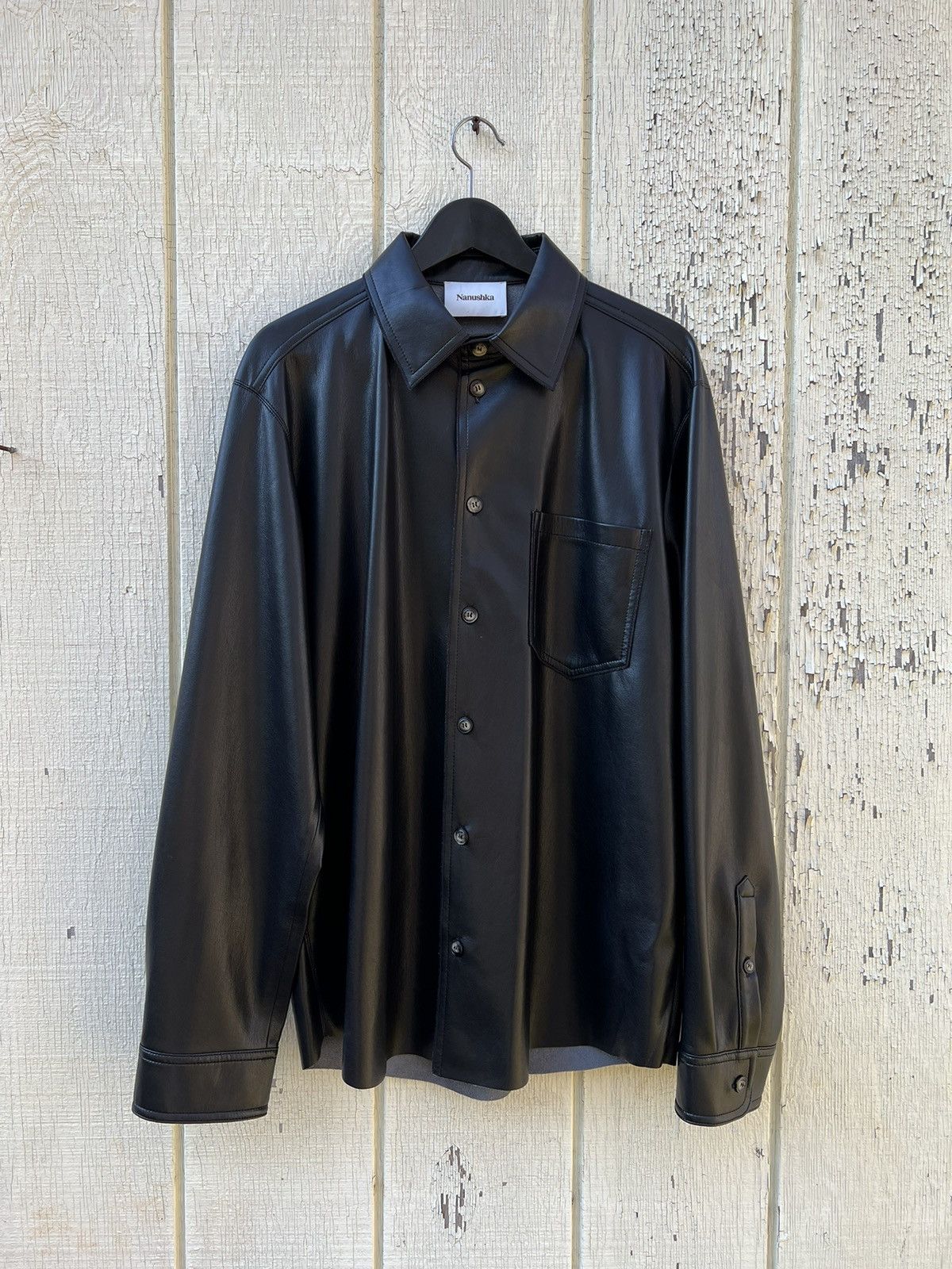 image of Nanushka Vegan Leather Shirt in Black, Men's (Size XL)