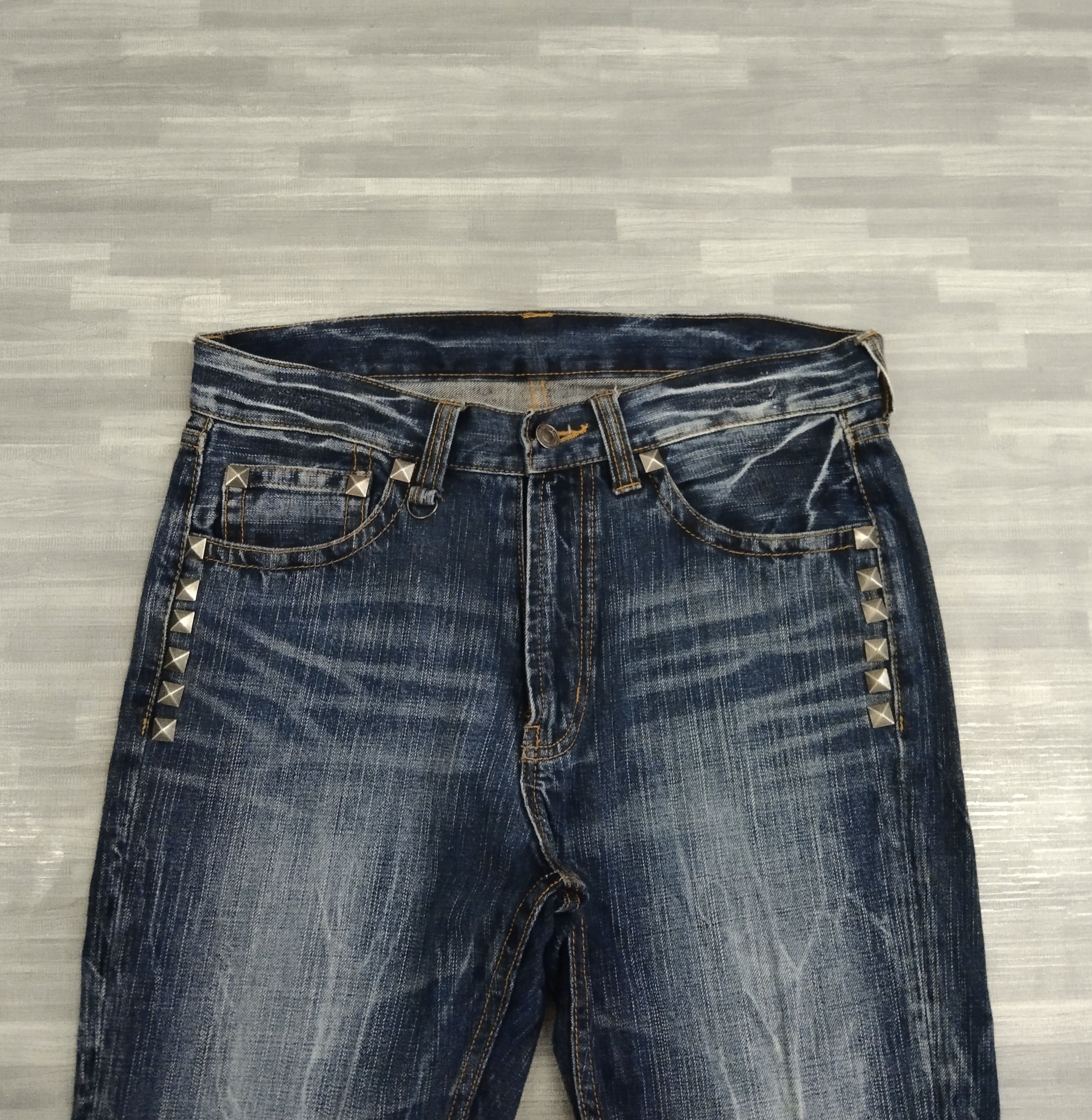 Japanese Brand FLARE🔥SUPER SICK WASHED UNBRAND STUDDED DENIM PANTS Size US 30 / EU 46 - 4 Thumbnail