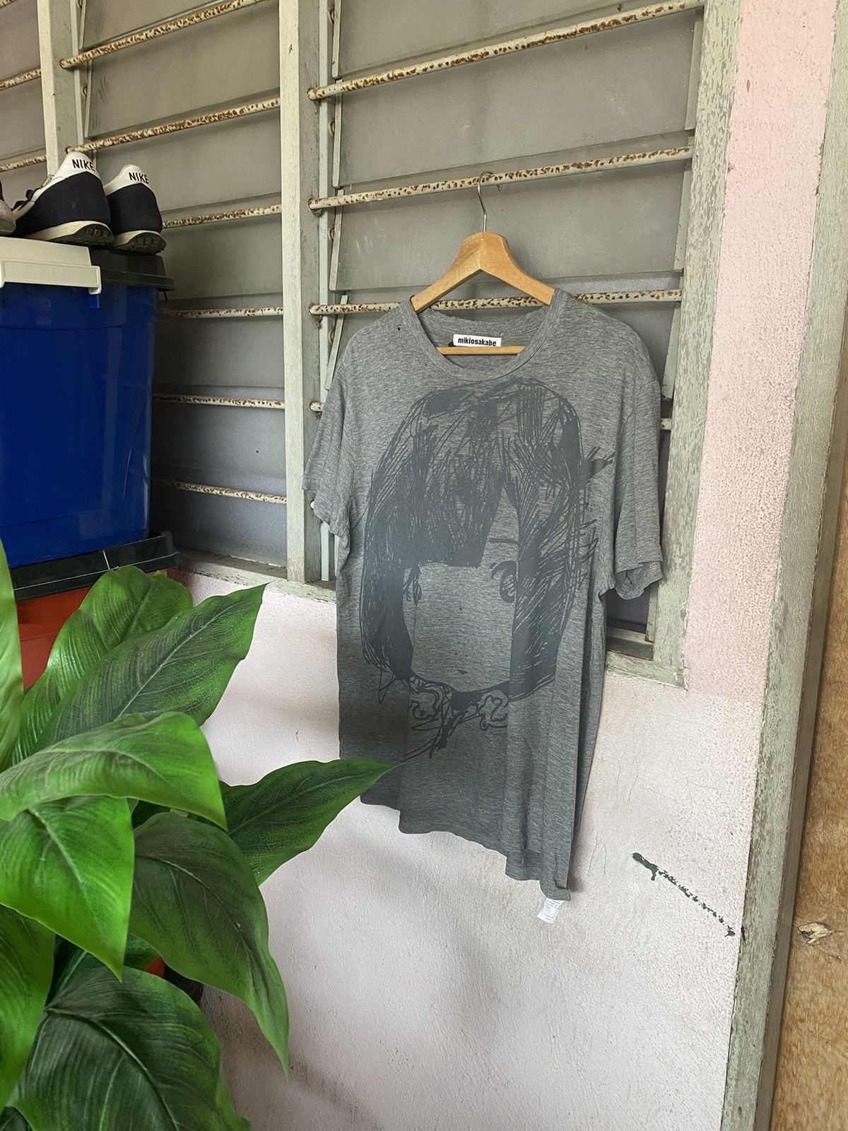 image of Anima Distressed Mikiosakabe Overprint Tees in Grey, Women's (Size Large)