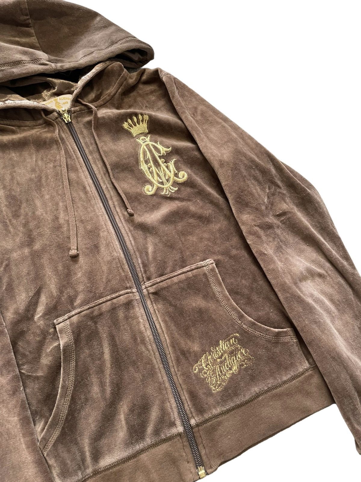 Christian Audigier Vintage Ed Hardy Christian Audigier Velour Zip Hoodie y2k Size L / US 10 / IT 46 - 2 Thumbnail