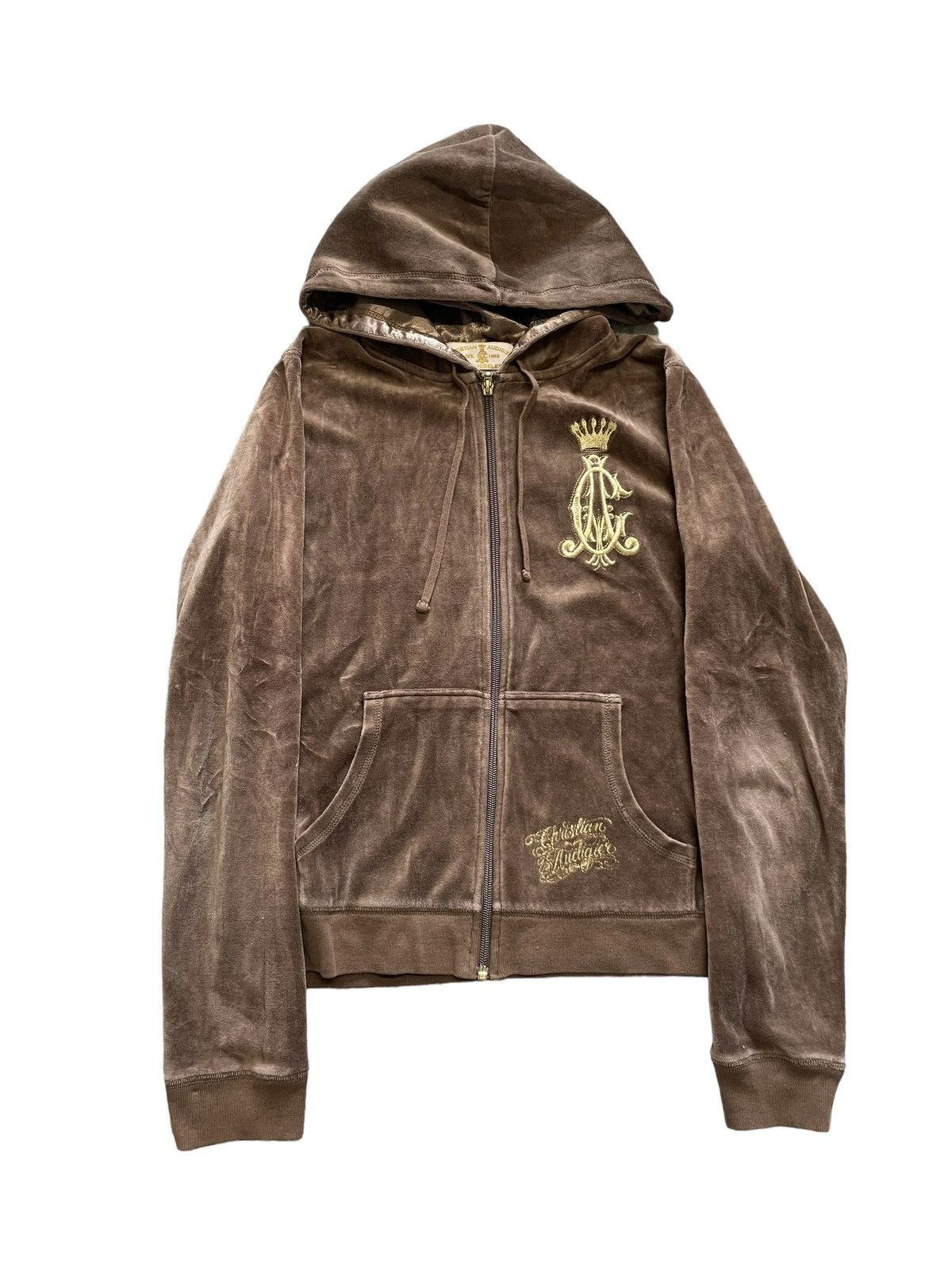 Christian Audigier Vintage Ed Hardy Christian Audigier Velour Zip Hoodie y2k Size L / US 10 / IT 46 - 1 Thumbnail