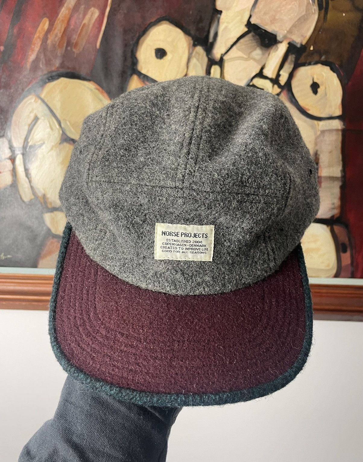 Norse Projects Norse Projects Wool 5 panel Camp Hat Casual Cap Grey Maroon Size ONE SIZE - 1 Thumbnail