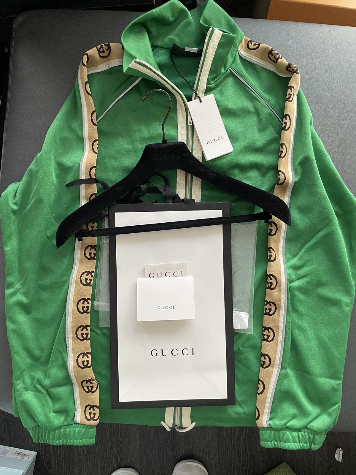 image of $3K Value New Runway Limitededition Gucci Logo Track Jacket in Green, Men's (Size XL)