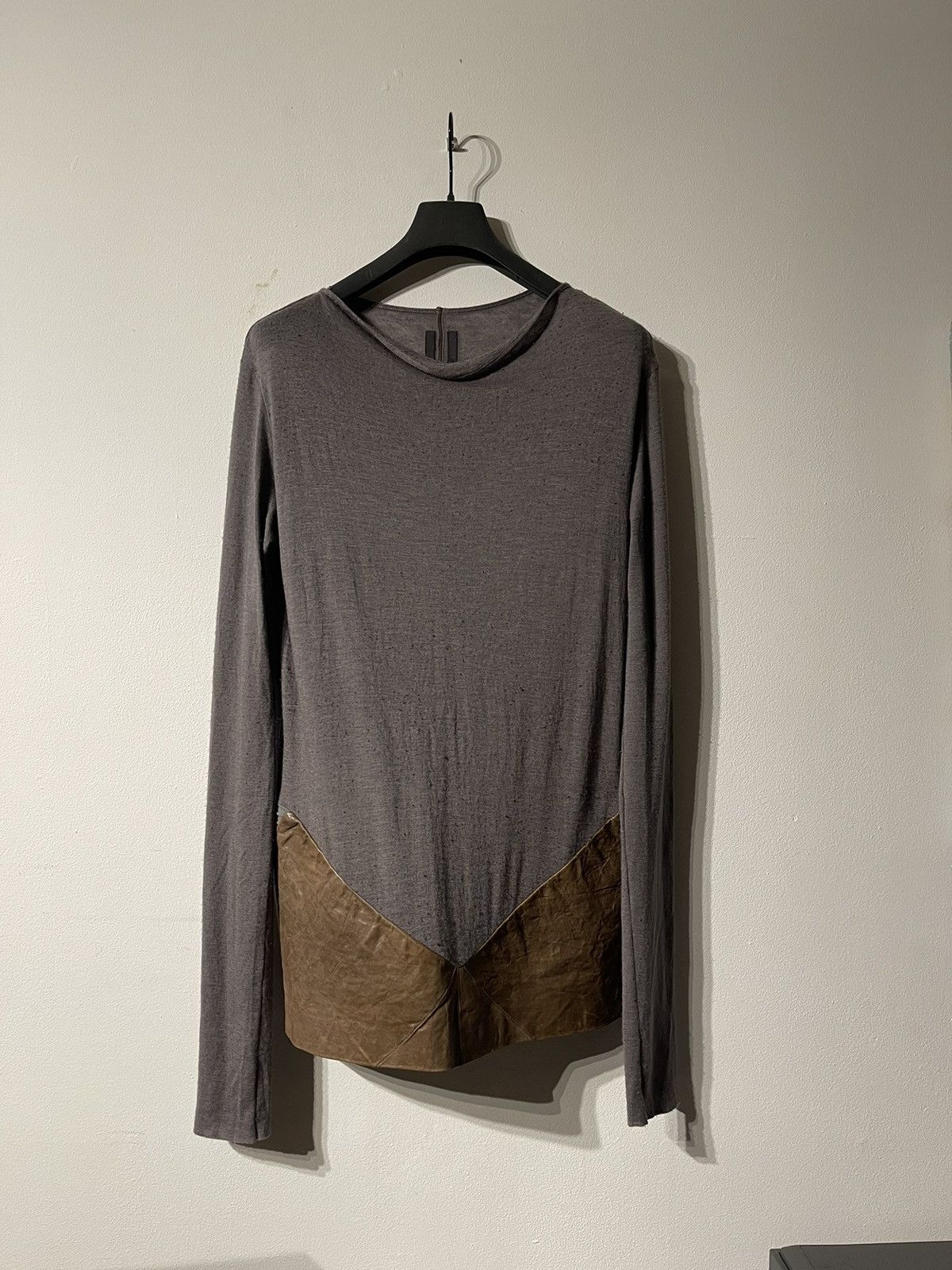 image of Rick Owens Archive Mainline Cashmere And Leather Longsleeve in Grey, Men's (Size Large)