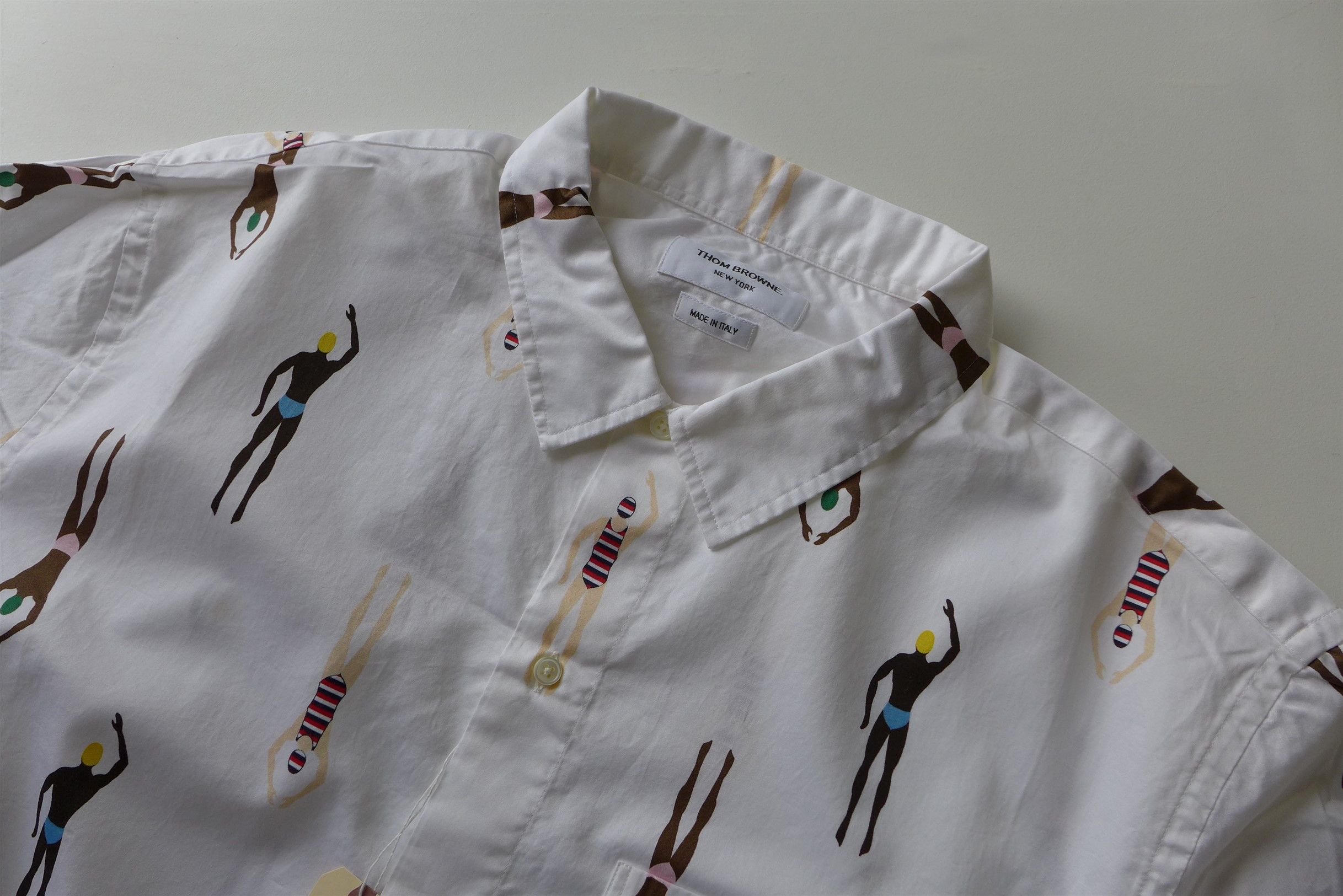 Thom Browne Swimmer Print White Short Sleeve Shirt