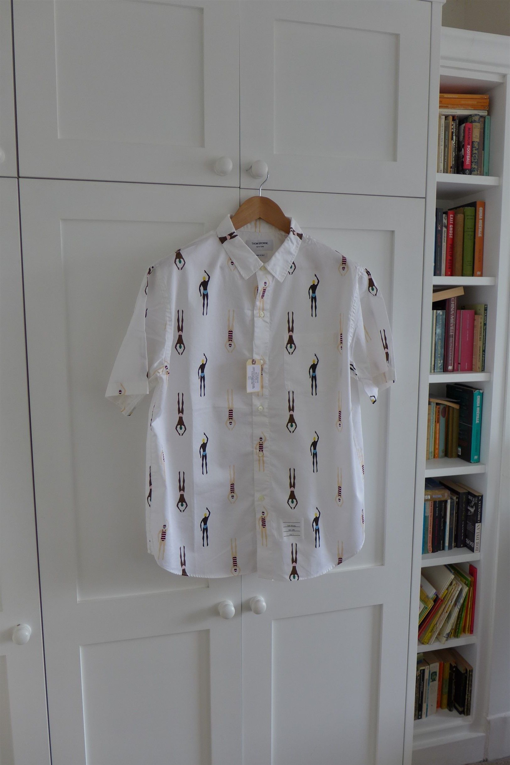 Thom Browne Swimmer Print White Short Sleeve Shirt