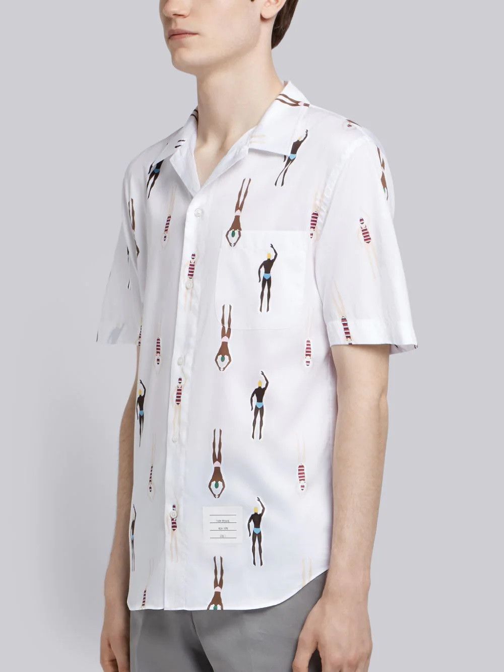 Thom Browne Swimmer Print White Short Sleeve Shirt