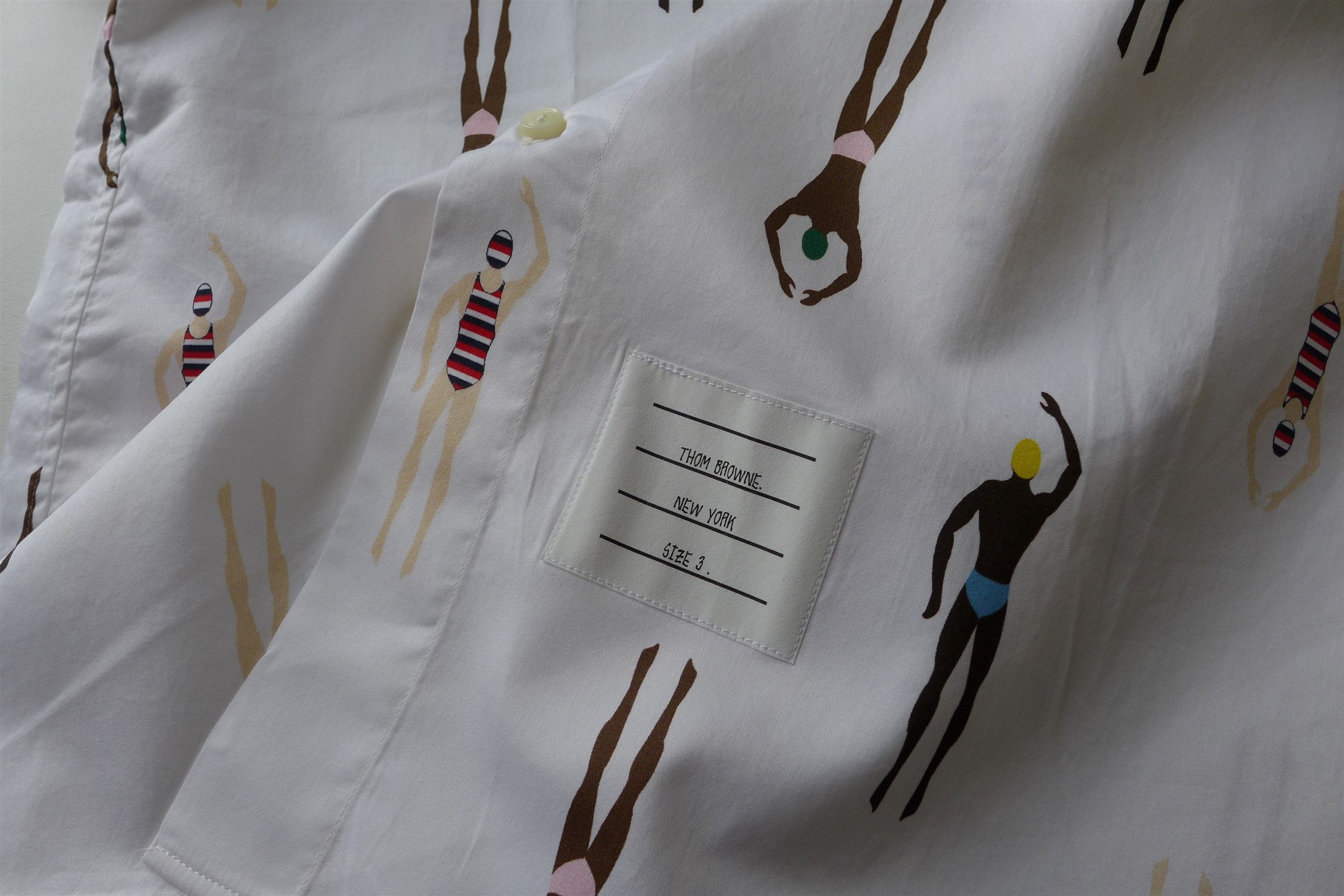 Thom Browne Swimmer Print White Short Sleeve Shirt