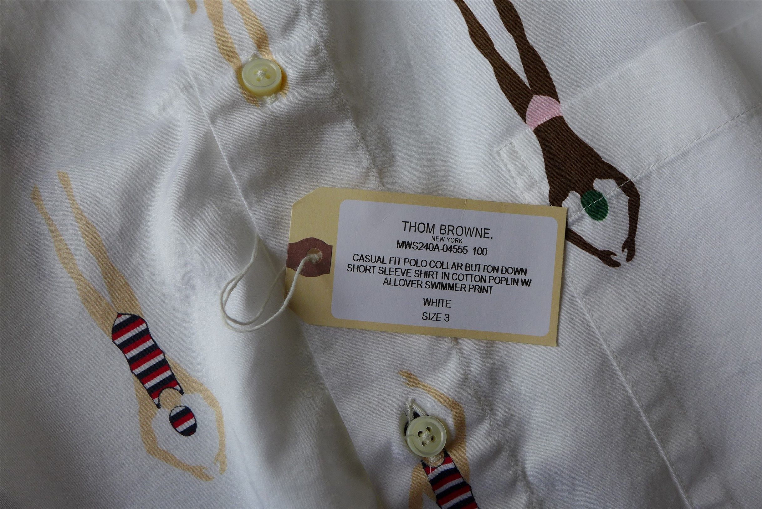 Thom Browne Swimmer Print White Short Sleeve Shirt