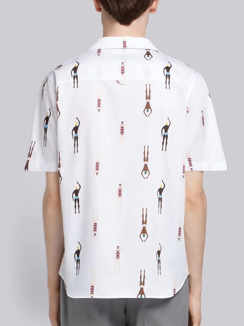 Thom Browne Swimmer Print White Short Sleeve Shirt