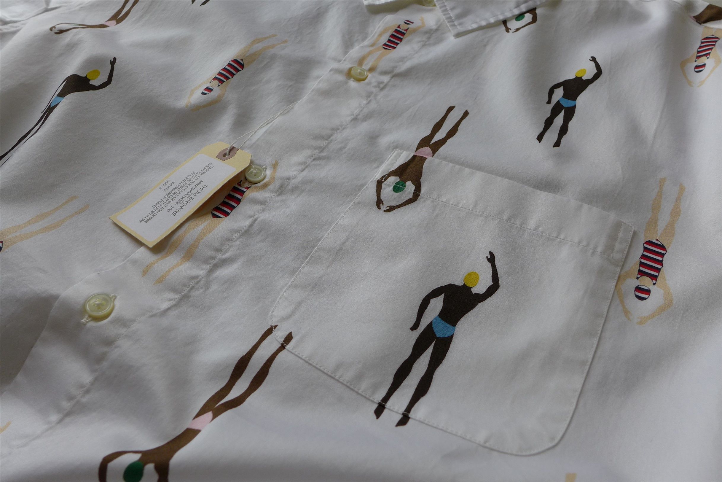 Thom Browne Swimmer Print White Short Sleeve Shirt