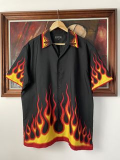 Ed Hardy Style Japanese Flame Shirt Button Up Vintage 
