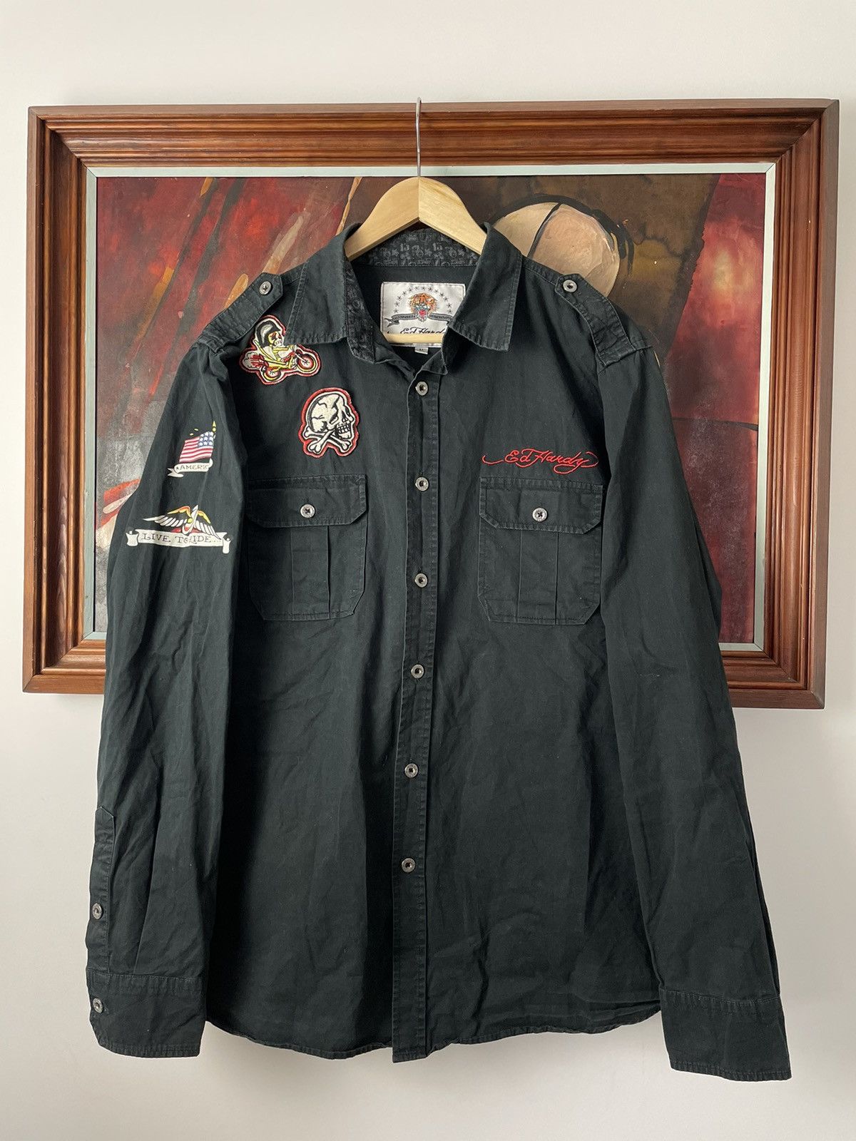 Ed Hardy Christian Audigier Button Up Shirt Vintage Y2k Hype