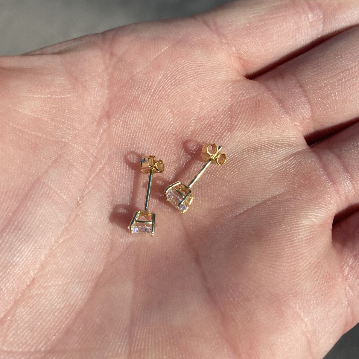 Other Gold Earrings 14k Gold Vermeil Round Cut CZ Studs 4mm Size ONE SIZE - 2 Thumbnail