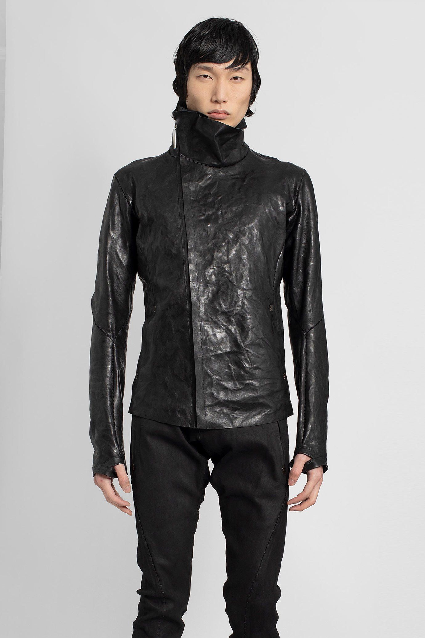Isaac Sellam Experience Black high-neck unlined asymmetric leather jacket Size US L / EU 52-54 / 3 - 4 Thumbnail
