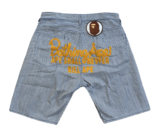 OG Bape Logo Embroidered Hickory Denim Shorts