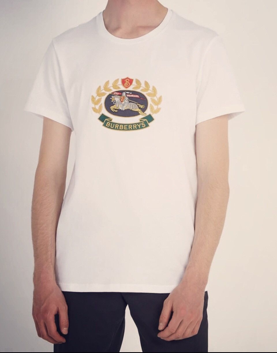 image of VTG Burberrys Prorsum Big Logo Embroidery Crewneck T-Shirt in White, Men's (Size Small)