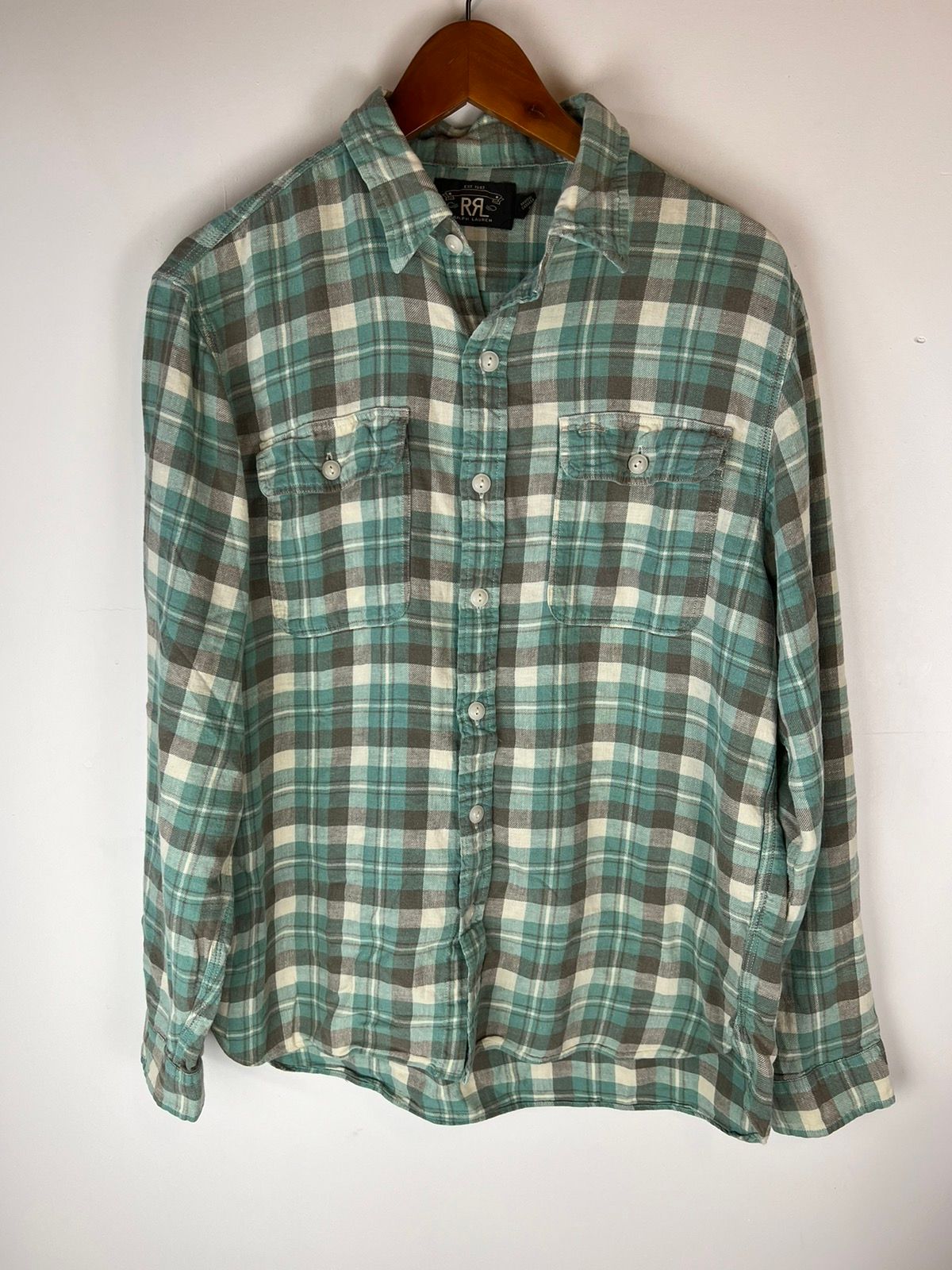Pre-owned Rrl Ralph Lauren Rrl Flannel Button Up Shirt In Green