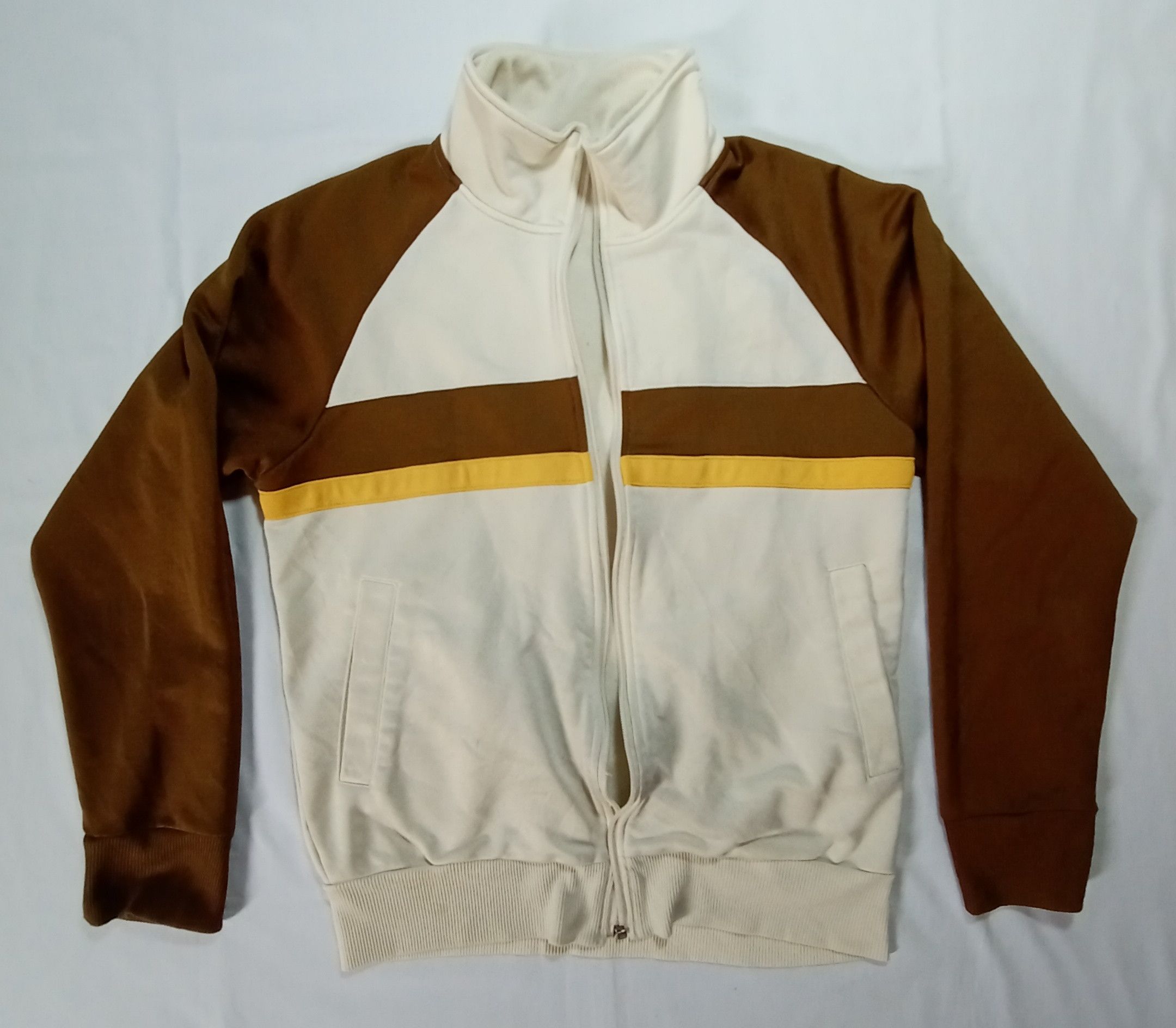 image of Athletic Track Top Zip Up Jacket Uniqlo in Brown/White, Men's (Size Small)