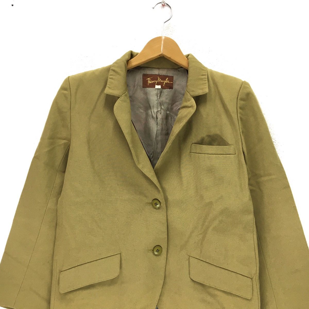 Designer × Thierry Mugler THIERRY MUGLER Olive Green Blazer Size S / US 4 / IT 40 - 3 Thumbnail