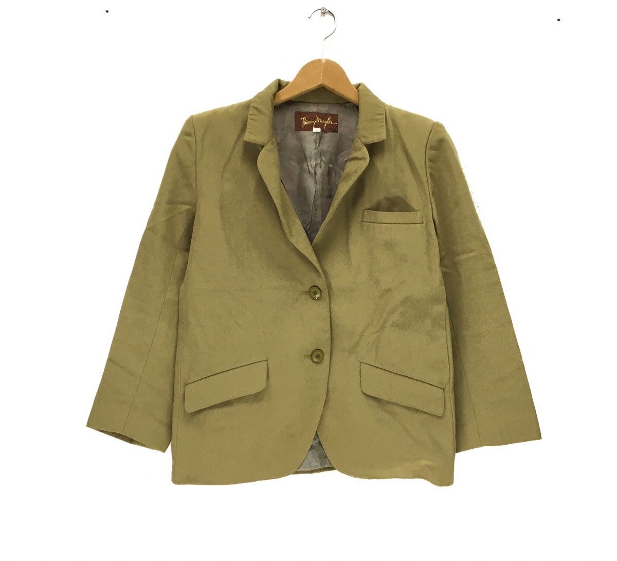 Designer × Thierry Mugler THIERRY MUGLER Olive Green Blazer Size S / US 4 / IT 40 - 1 Thumbnail