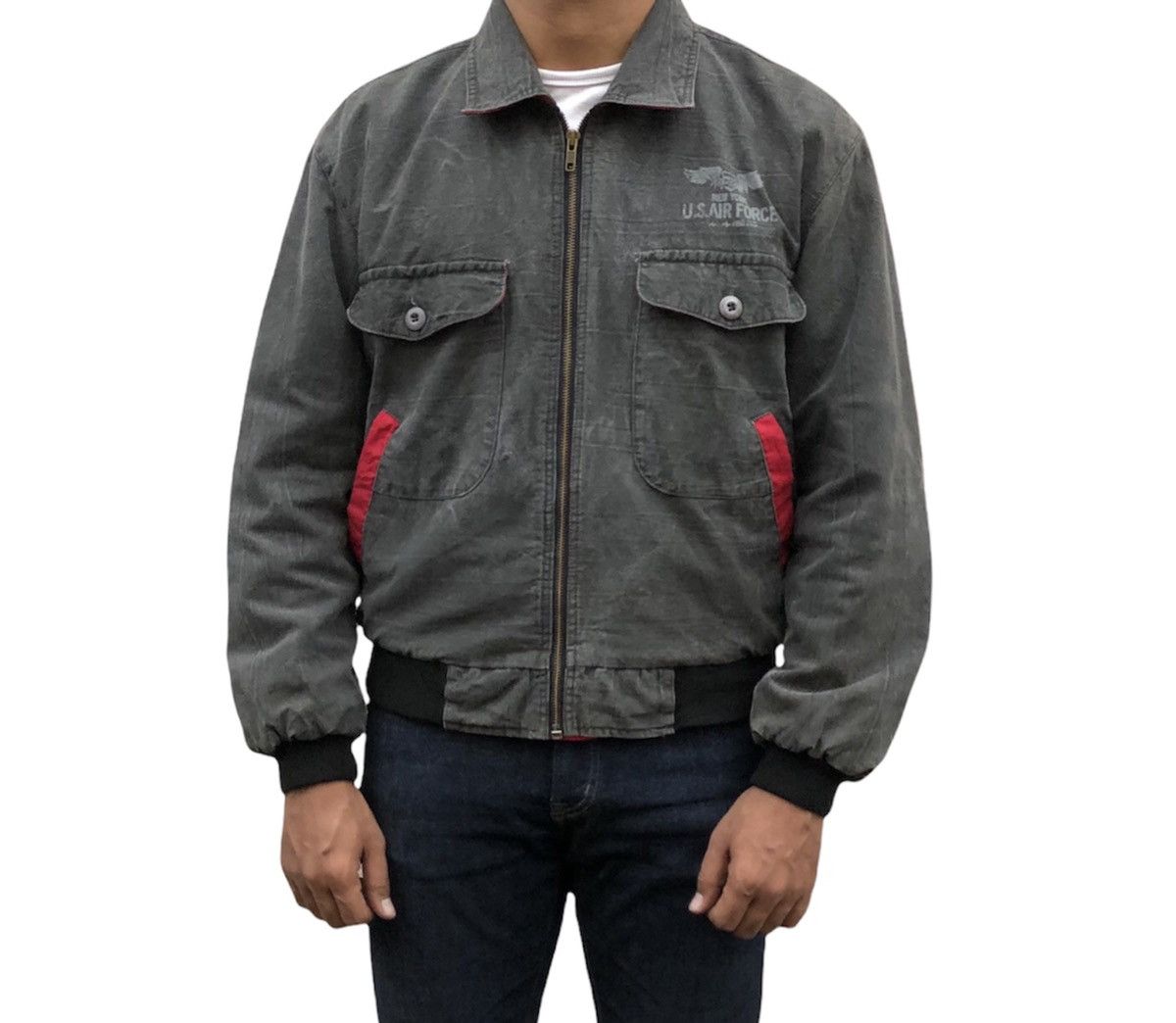 Vintage Vintage 90s NY US.Air Force Design Denim Bomber Jacket Size US M / EU 48-50 / 2 - 3 Thumbnail