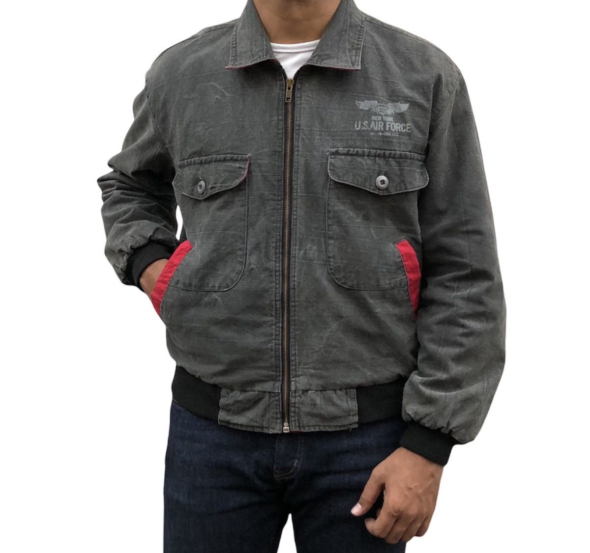 Vintage Vintage 90s NY US.Air Force Design Denim Bomber Jacket Size US M / EU 48-50 / 2 - 2 Thumbnail