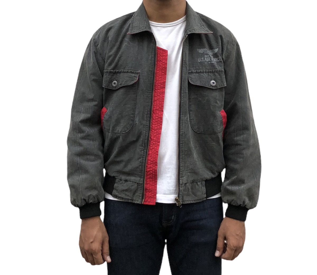 Vintage Vintage 90s NY US.Air Force Design Denim Bomber Jacket Size US M / EU 48-50 / 2 - 4 Thumbnail