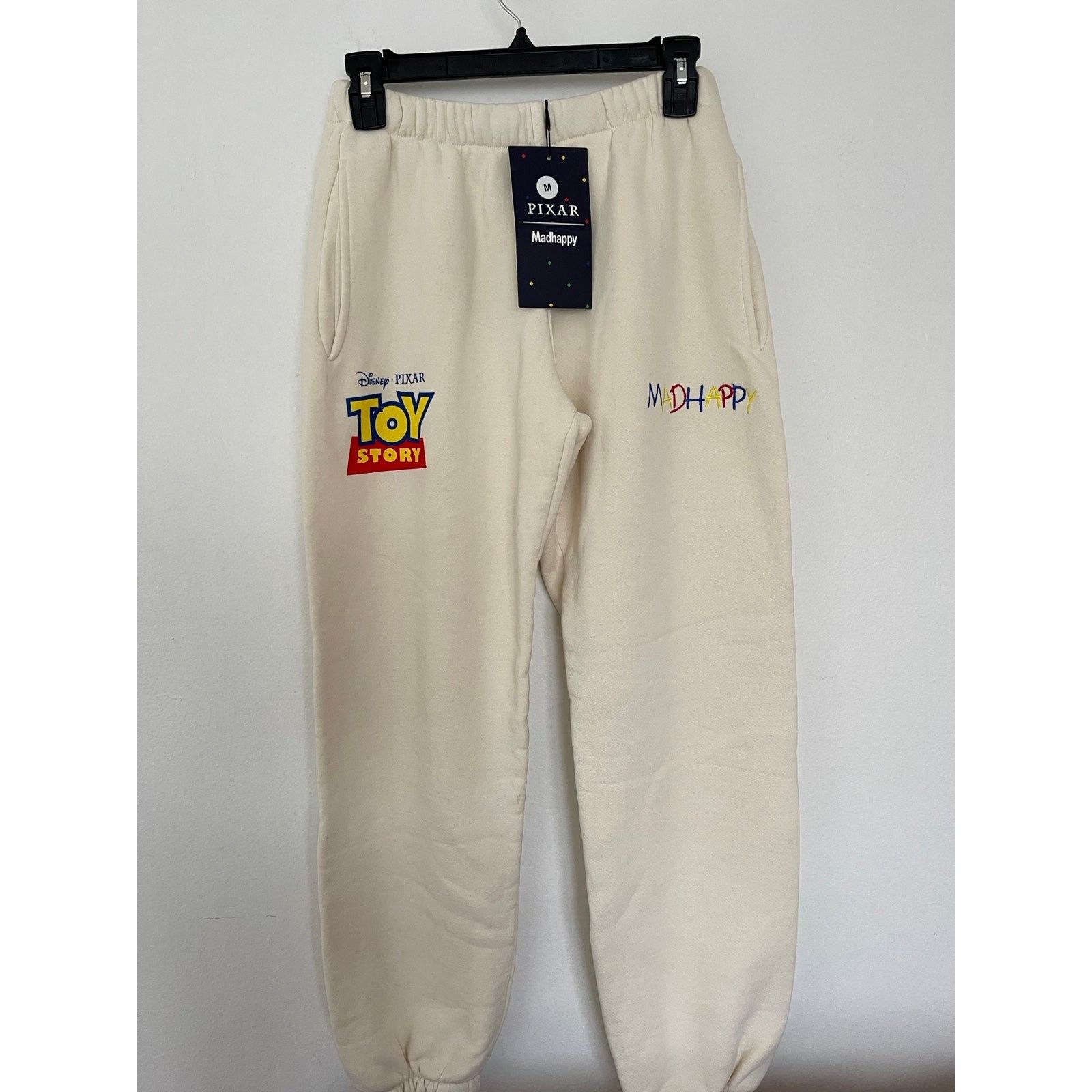 NEW MADHAPPY X TOY STORY PIXAR WHITE SWEATPANTS SZ MEDIUM M