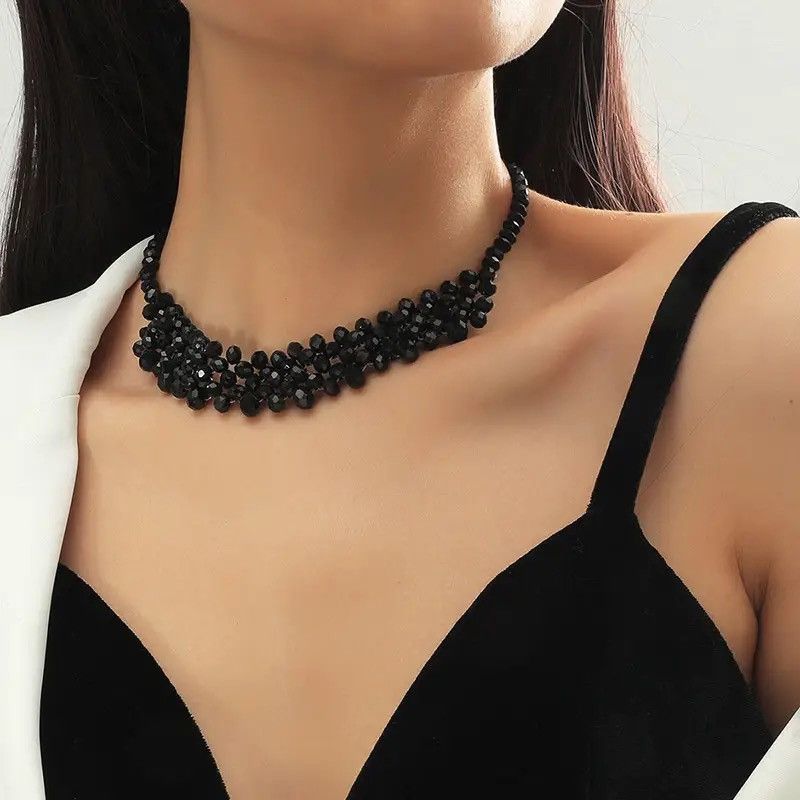 Jewelry Handmade Beaded Black Crystal Chokers Necklaces Size ONE SIZE - 1 Thumbnail