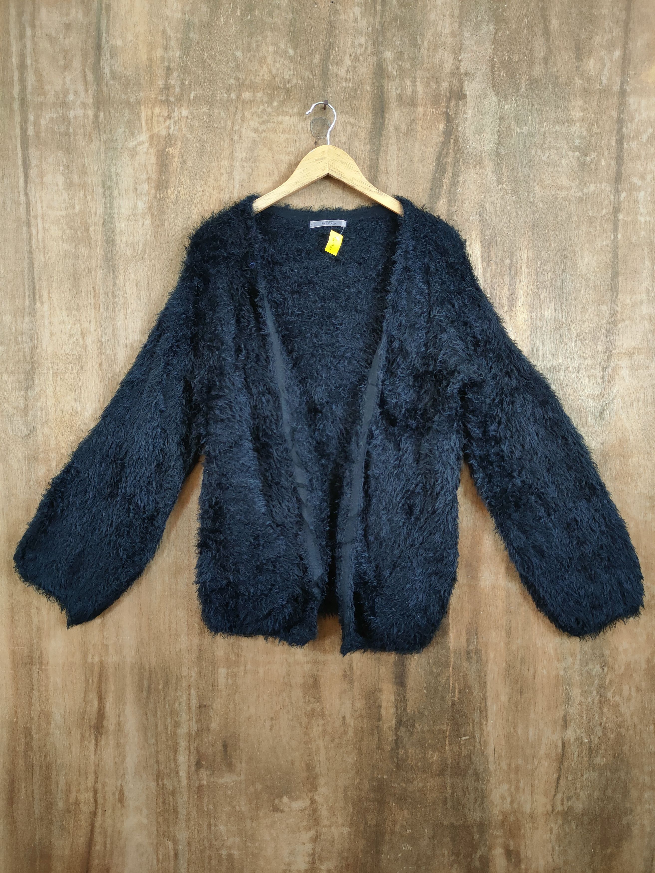 image of Aran Isles Knitwear x Mink Fur Coat Dl Nice Claup Black Shag Shaggy Mohair Fur Knitwear 46-932 (Siz