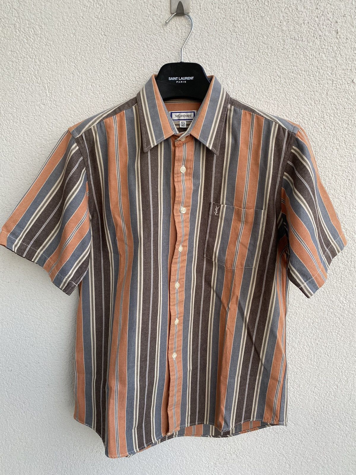 Yves Saint Laurent 90s YSL Shirt Rare Short Sleeve Button Up Collar Vintage y2k Size US L / EU 52-54 / 3 - 2 Thumbnail