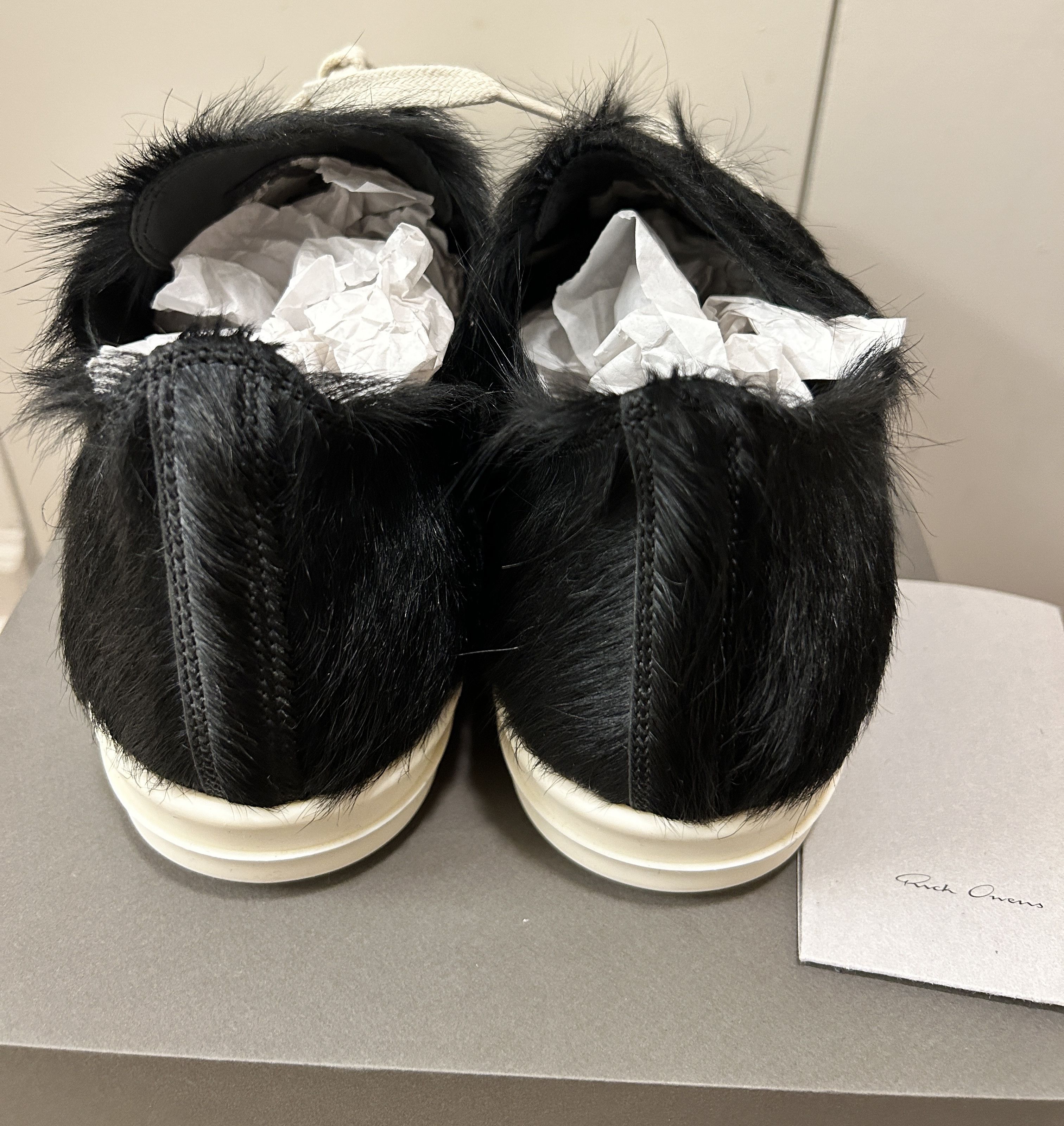 Rick Owens RICK OWENS Calf Hair Low Ramones in Black/Milk Size US 10.5 / EU 43-44 - 5 Thumbnail