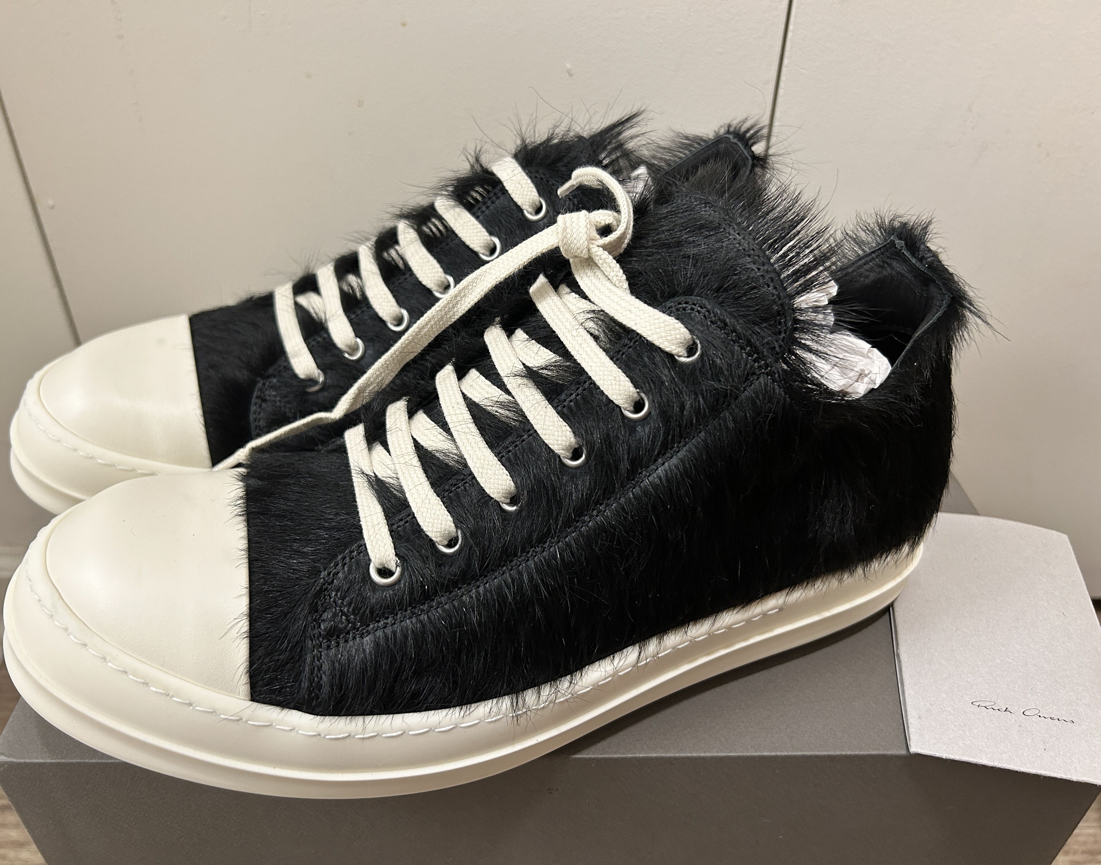 Rick Owens RICK OWENS Calf Hair Low Ramones in Black/Milk Size US 10.5 / EU 43-44 - 3 Thumbnail