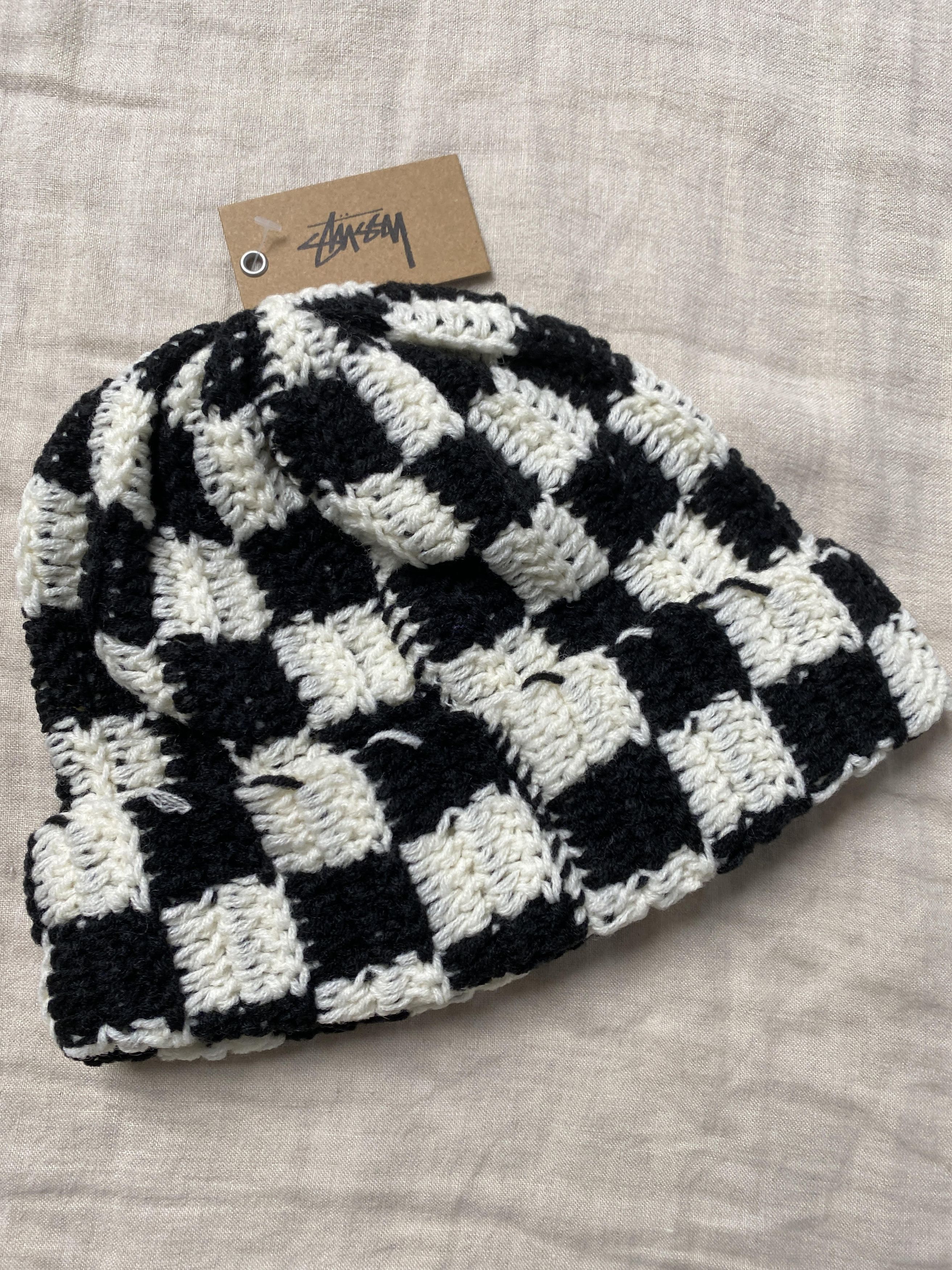 Stussy stussy crochet checker beanie - white/black Size ONE SIZE - 4 Thumbnail