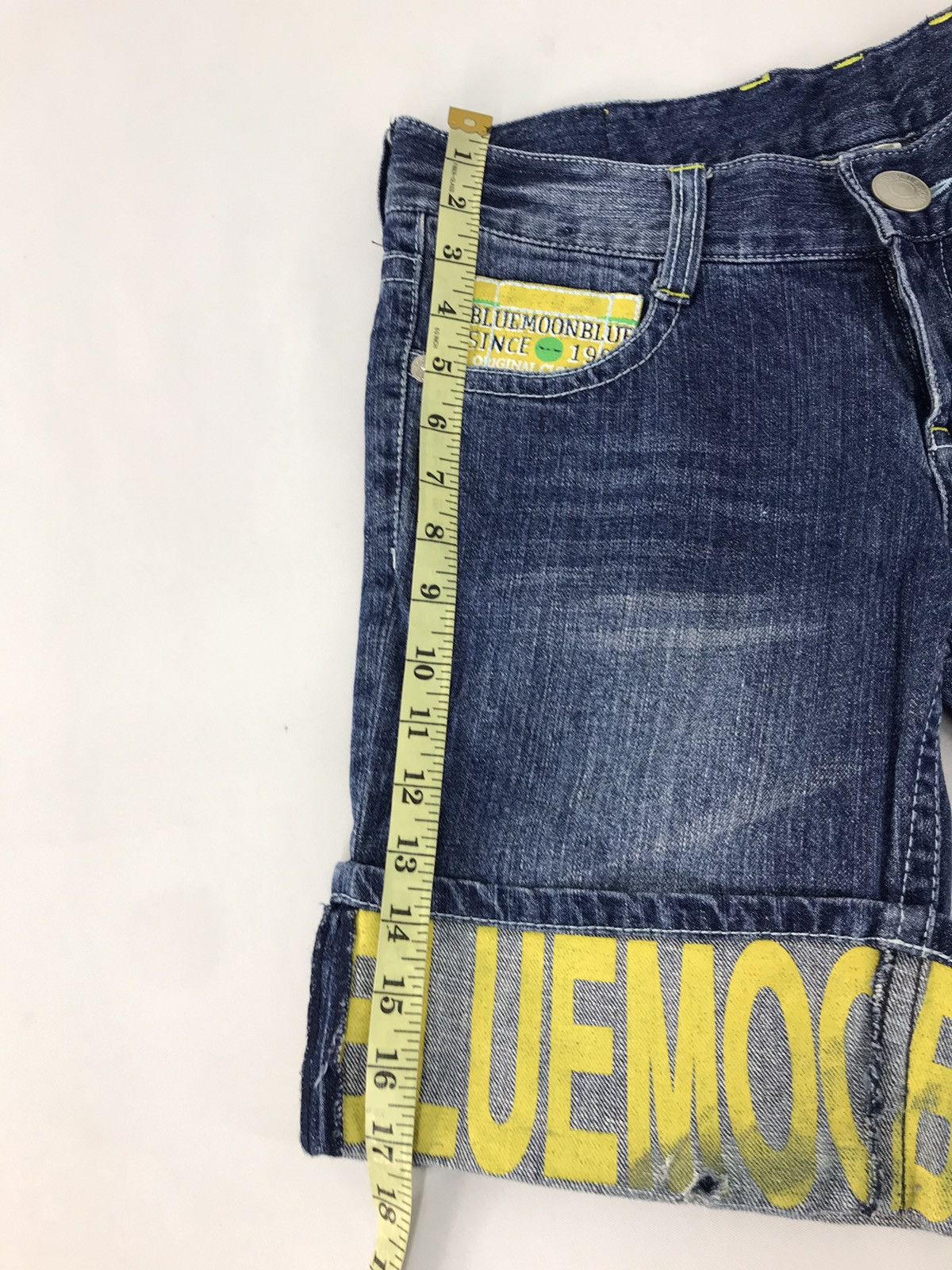 Japanese Brand × Vintage Blue Moon Blue Short Pant Indigo Printed Denim Spell Out Size US 32 / EU 48 - 11 Thumbnail