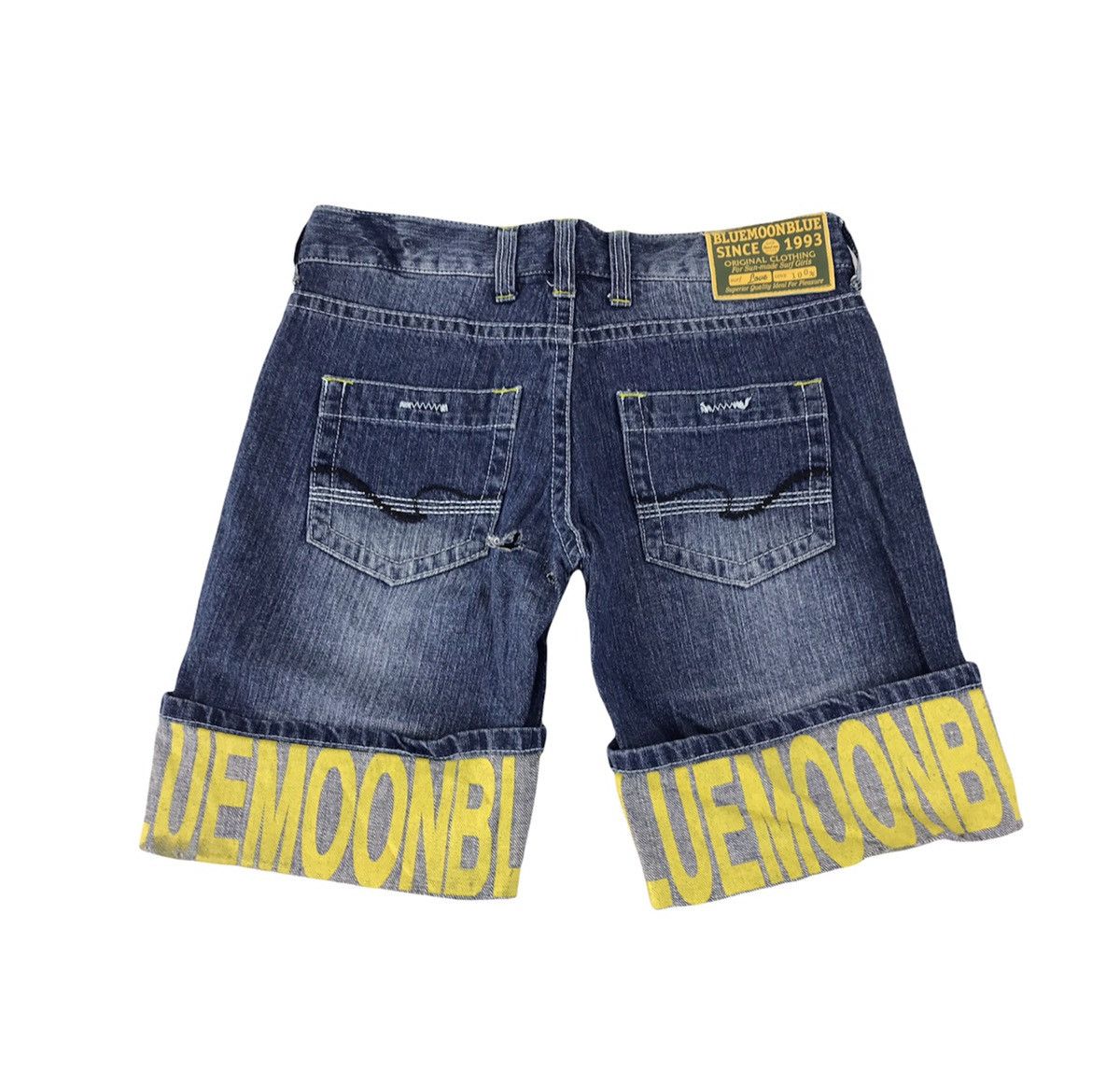 Japanese Brand × Vintage Blue Moon Blue Short Pant Indigo Printed Denim Spell Out Size US 32 / EU 48 - 2 Thumbnail